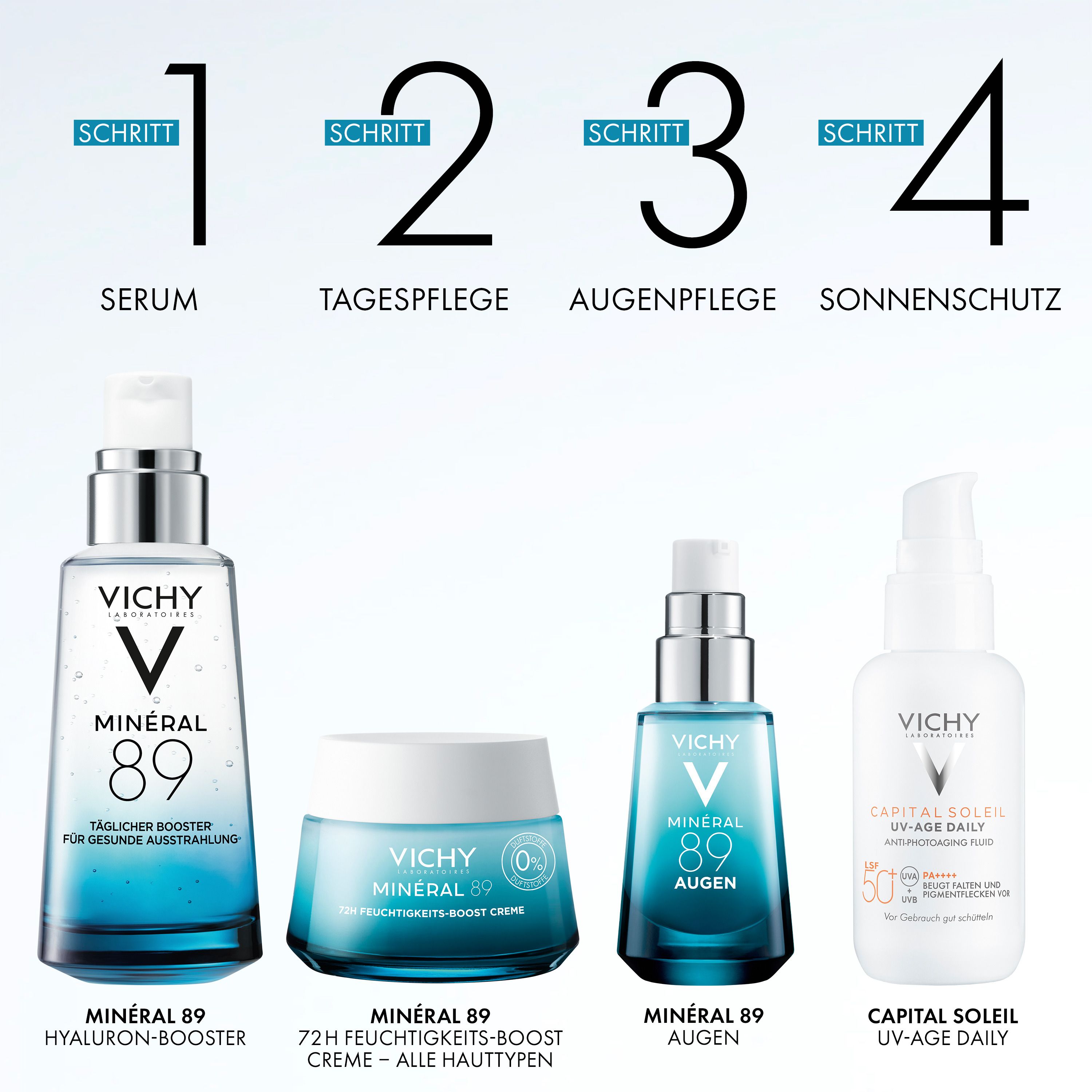 Vichy Minéral 89 72H Feuchtigkeits-Boost Creme für normale Haut. Mit Mineralien, langkettiger Hyaluronsäure, Niacinamid (B3) und Squalan + Mineral 89 72h Cream 15ml GRATIS