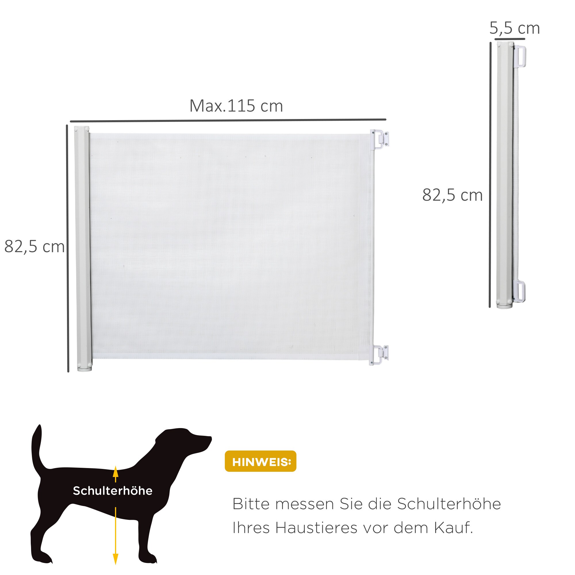 PawHut Hunde-Trennwand mit automatischer Aufrollenfunktion weiß 115L x 5,5B x 82,5H cm
