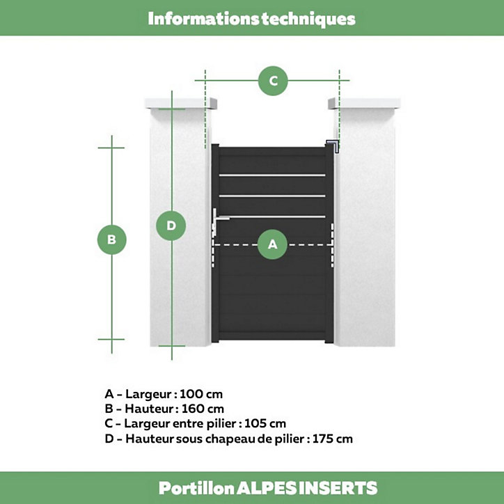 Portillon Jardimat battant aluminium Alpes Trio noir - 100 x h.160 cm