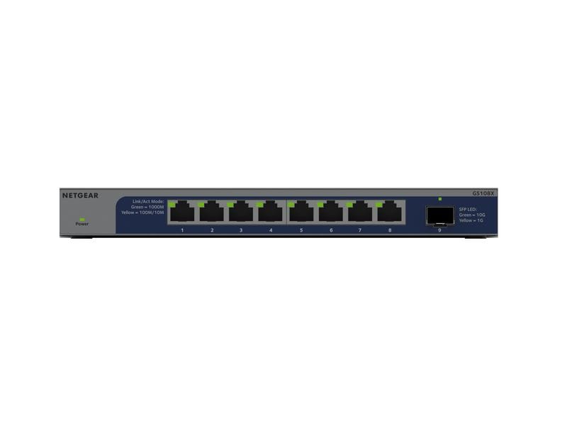 Netgear Switch GS108X-100EUS 8 Port NETGEAR GS108X unmanaged 8-Port Gigabit Switch mit 10 Gigabit SFP  Uplink
