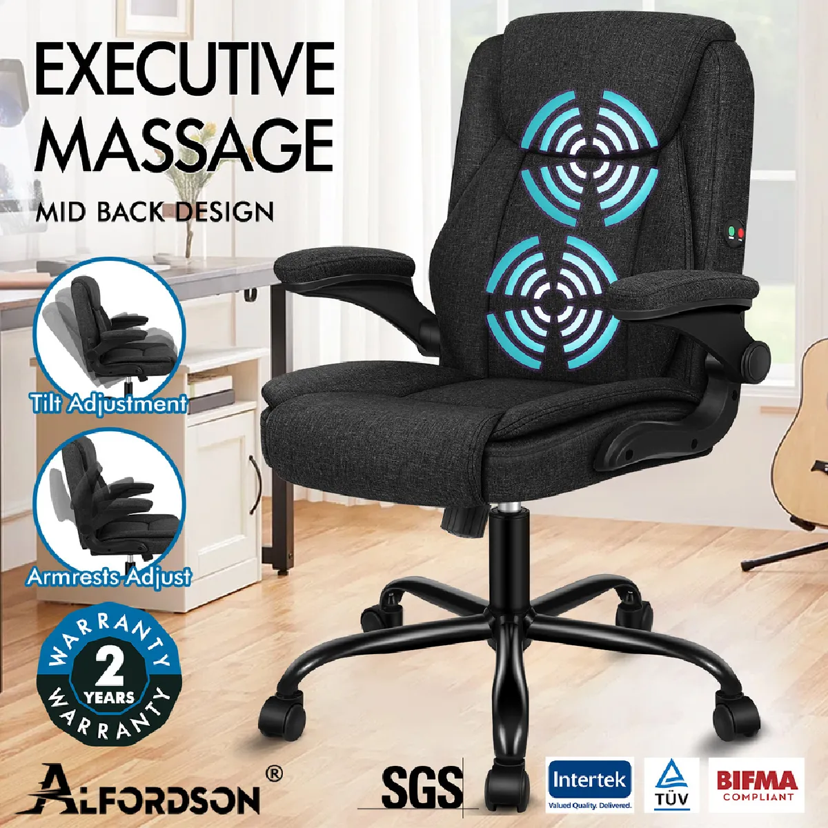 Alfordson Chaise de Bureau de Massage Noir