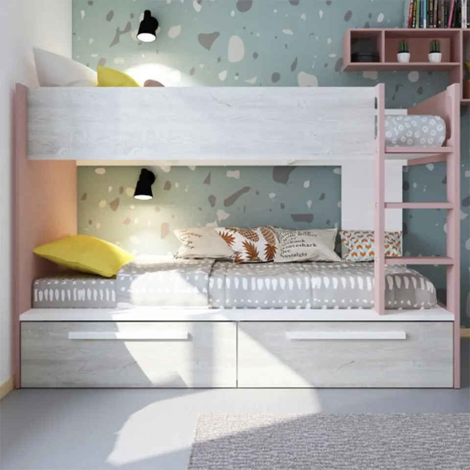 Stapelbed Fleur met bedlades - oudroze