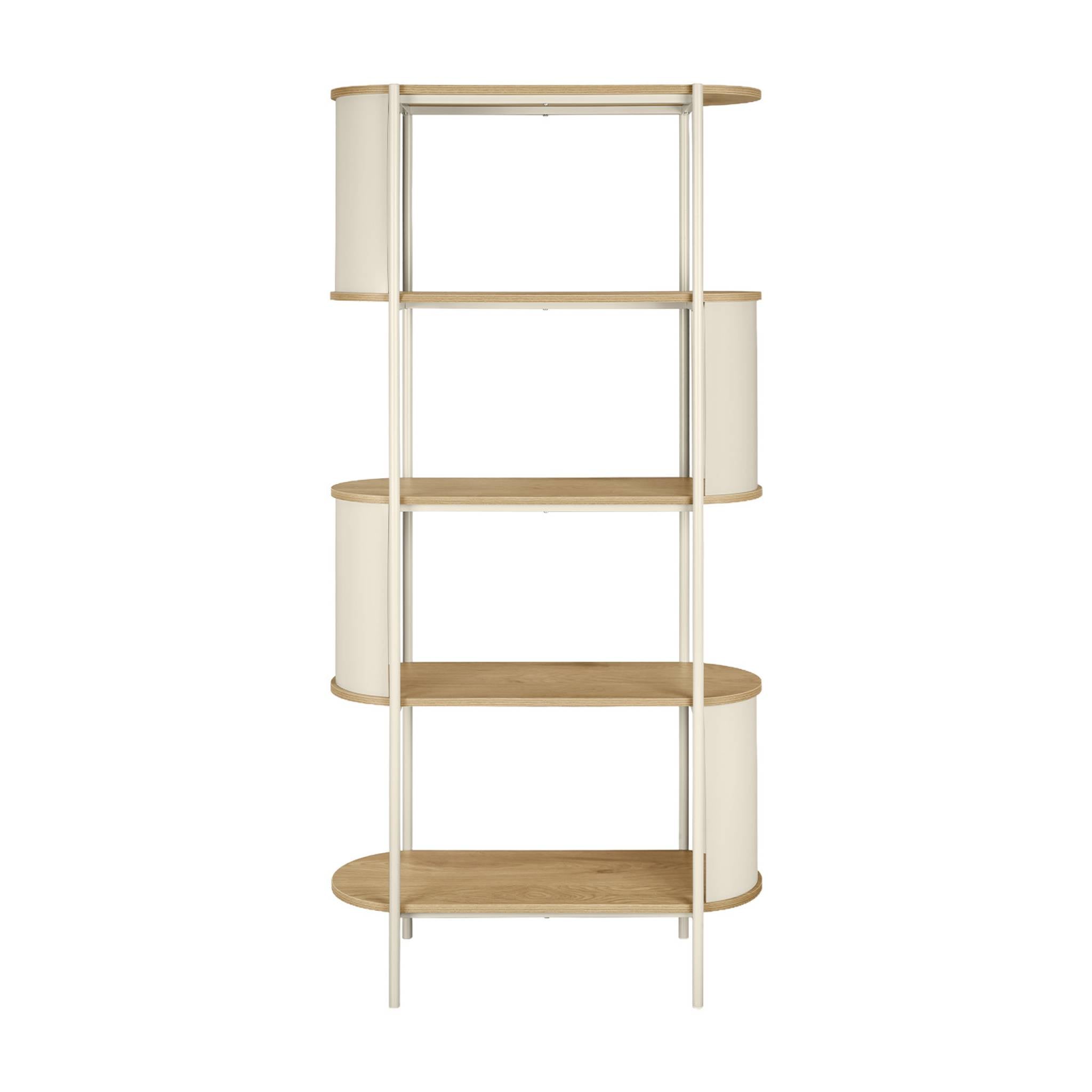 sweeek - Open kast 5 niveaus gebogen metaal en houtdecor