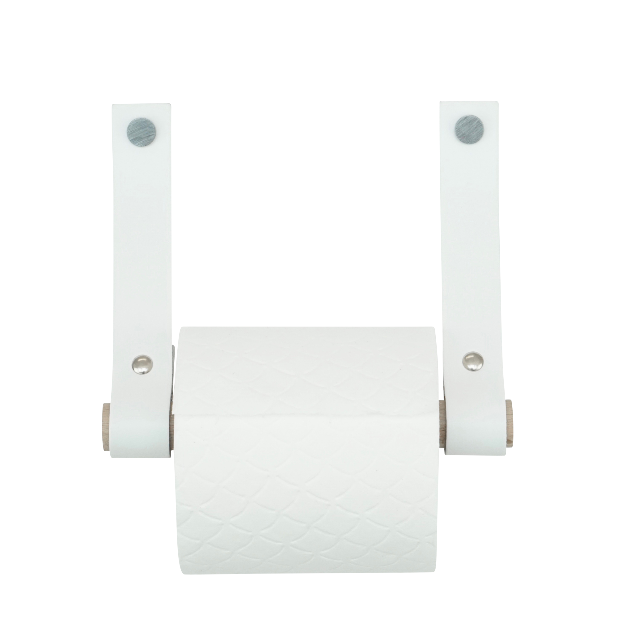 Leren toiletrolhouder (roldrager: rondhout) Wit