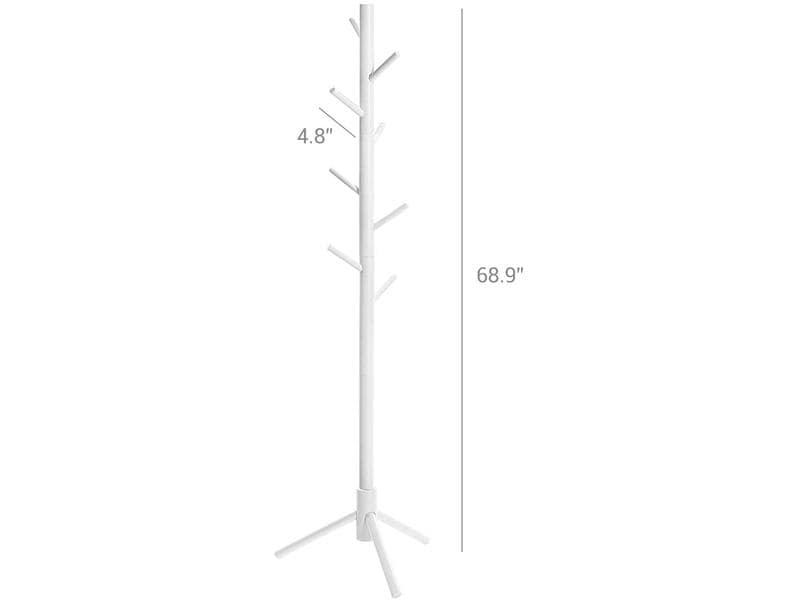 VASAGLE Garderobenständer mit 8 Haken 175 cm, Weiss Garderobe aus Massivholz