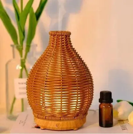 Wood Ratten Vase Shape Humidifier | Modern Boho USB charging Home Fragrance Essential Oil Diffuser