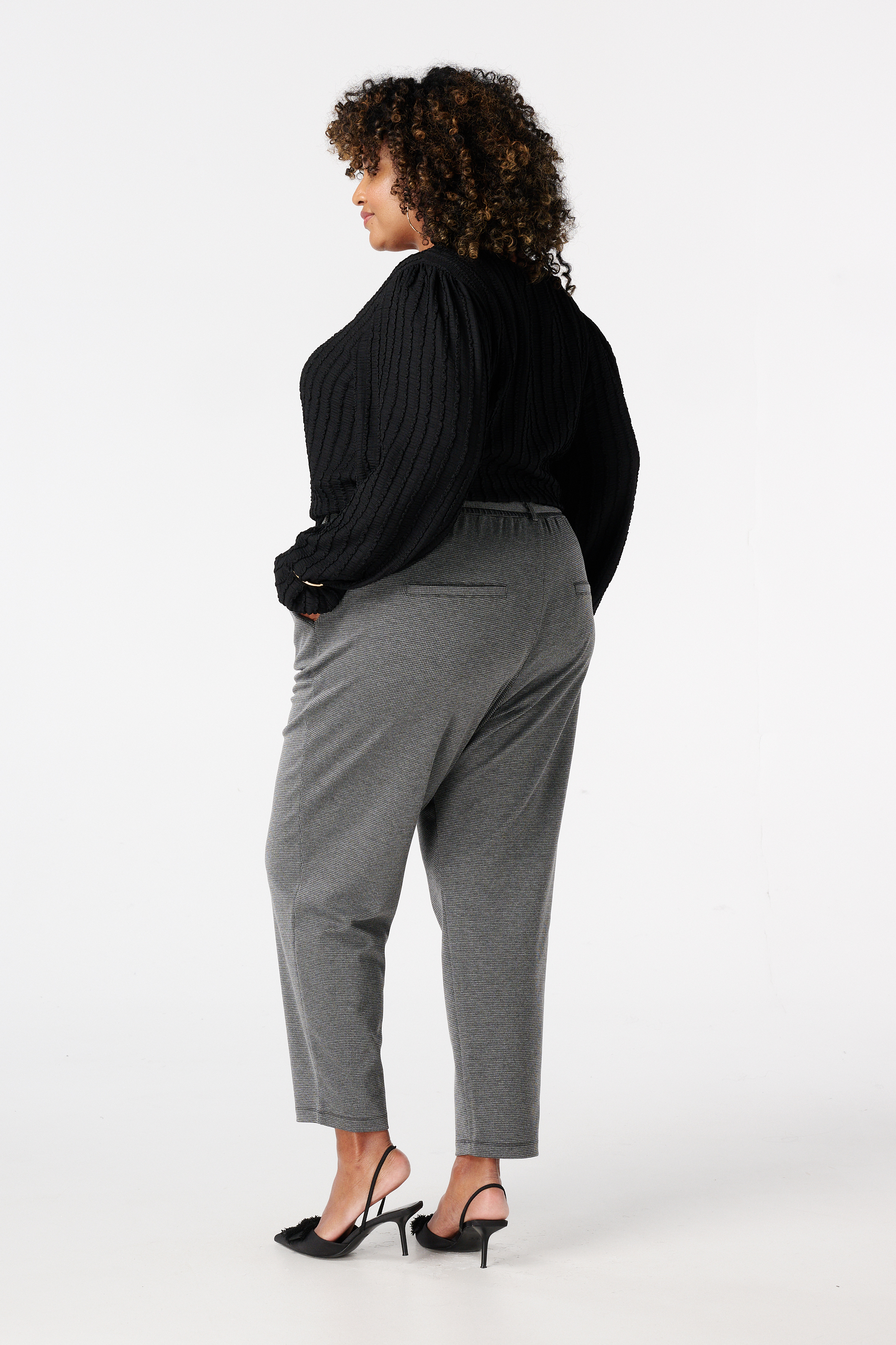 Slim fit pantalon met ceintuur Multi Grey/ Black