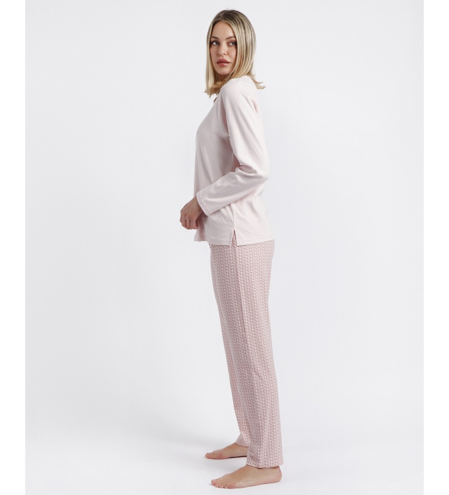 Pijama Admas Manga Correntes Longas Rosa Rosa