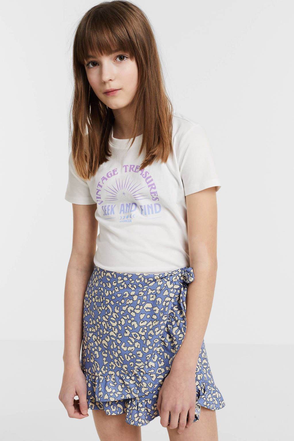 ONLY skort KOGLINO met panterprint en volant blauw/wit
