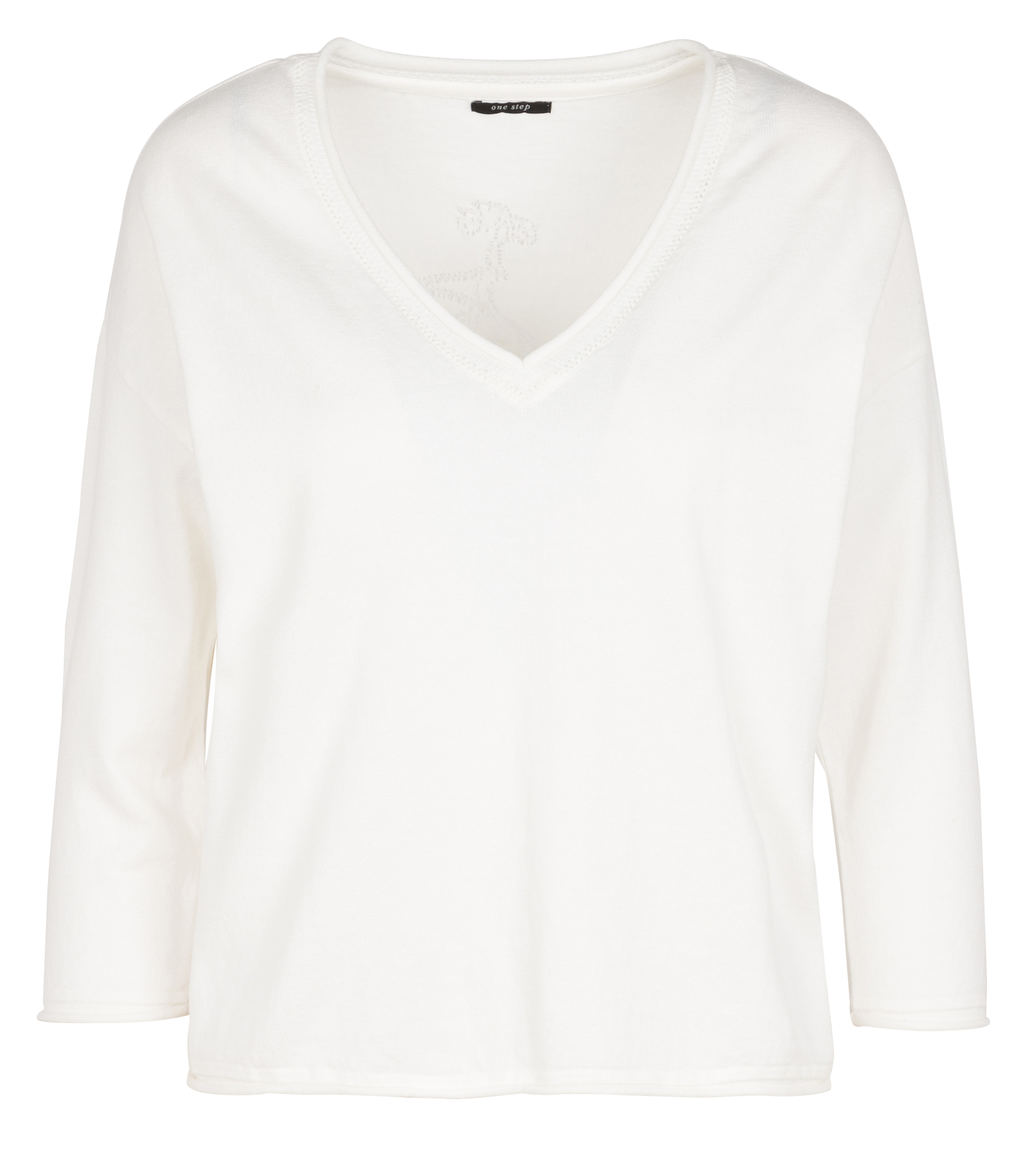 Pull col V évasé en coton | Blanc