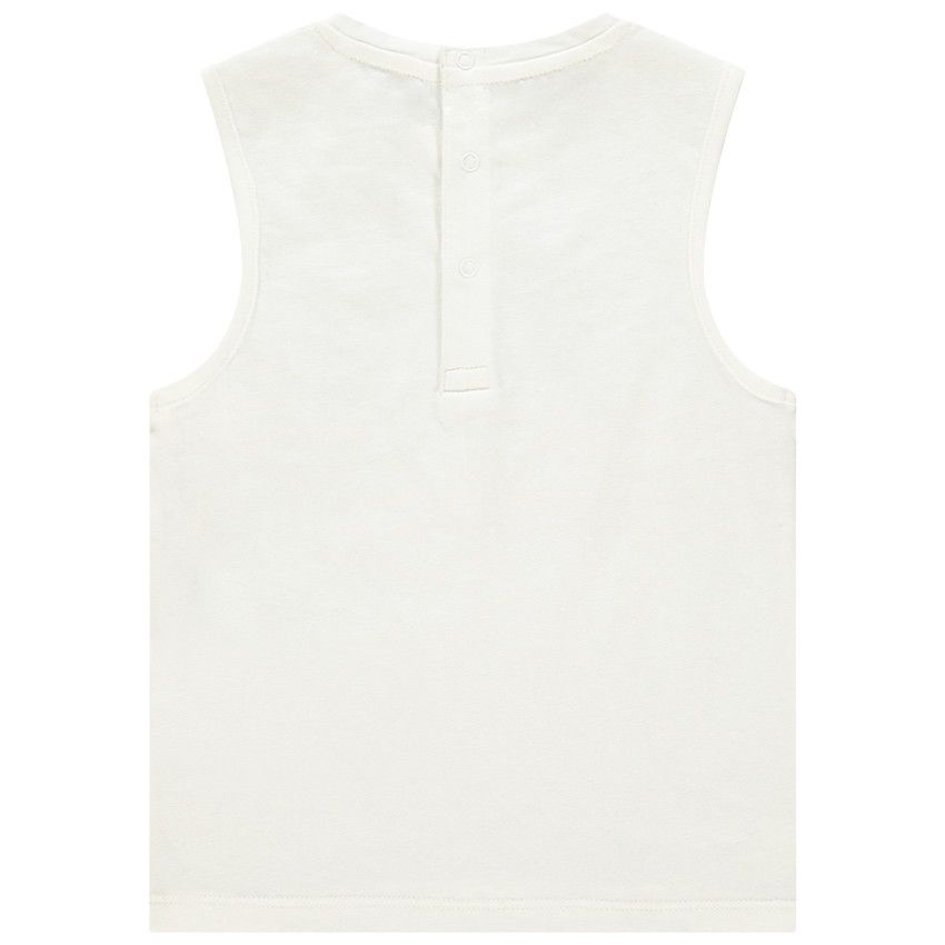 Débardeur en coton bio à rayures et animal printé - Ecru