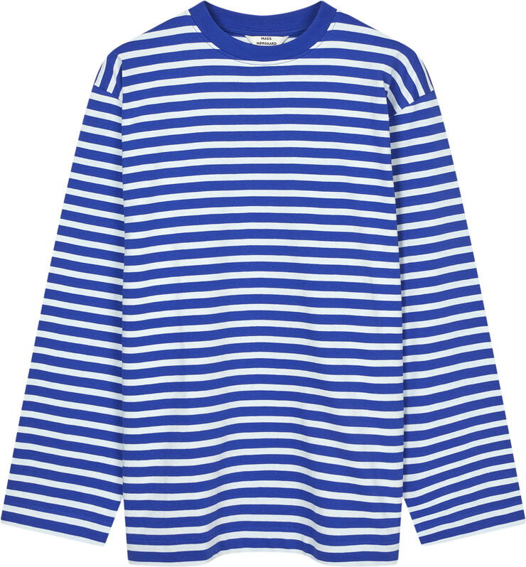 Mads Nørgaard - Copenhagen Soft Single Jerry Tee LS Blå og hvid med striber