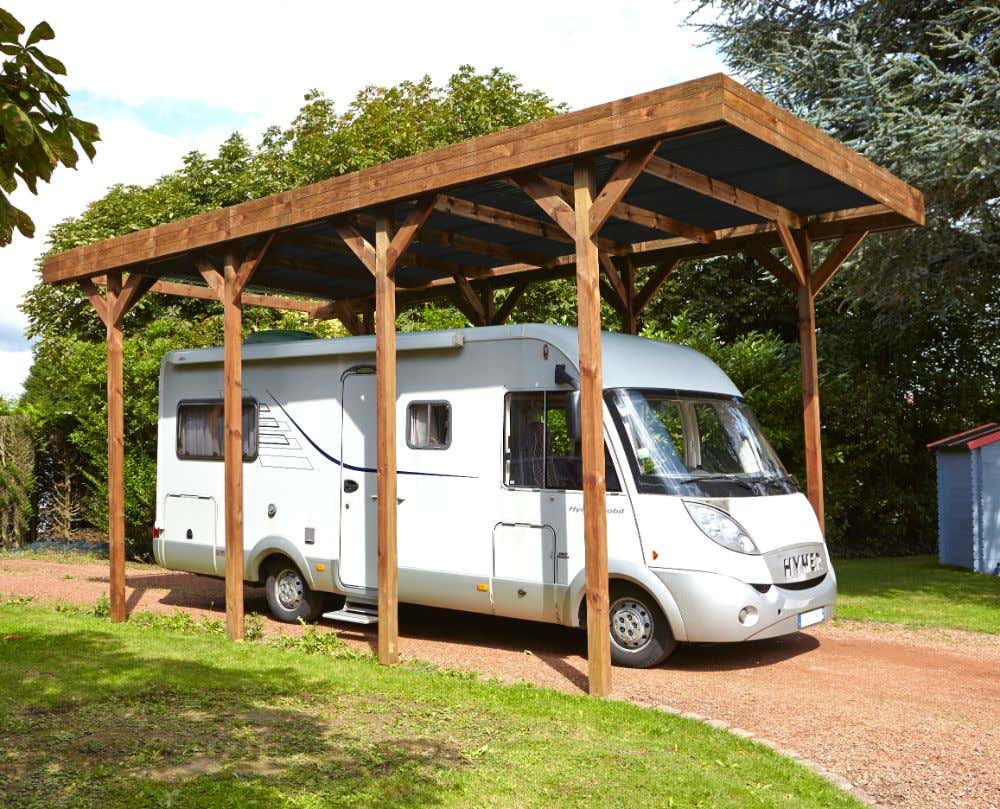 Alpholz Carport Camping-Car Carport van hout in natuurlijke afwerking, beschutting, luifel geïmpregneerd