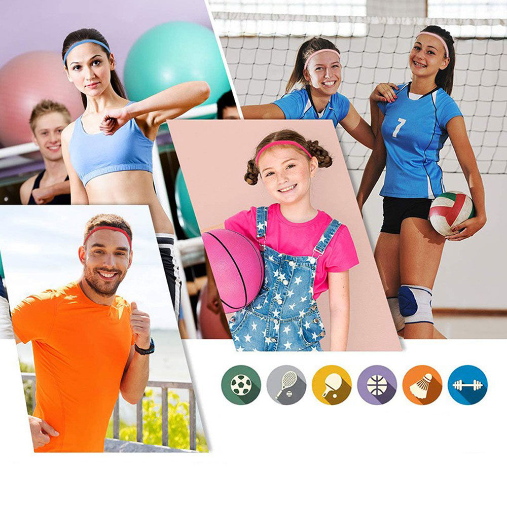 (4er Set) Anti-Rutsch Silikon Haarband Elastisches Sport / Fitness Gummiband für Laufen / Workout / Joggen (One-Size) - Pink / Rosa / Weiss / Schwarz