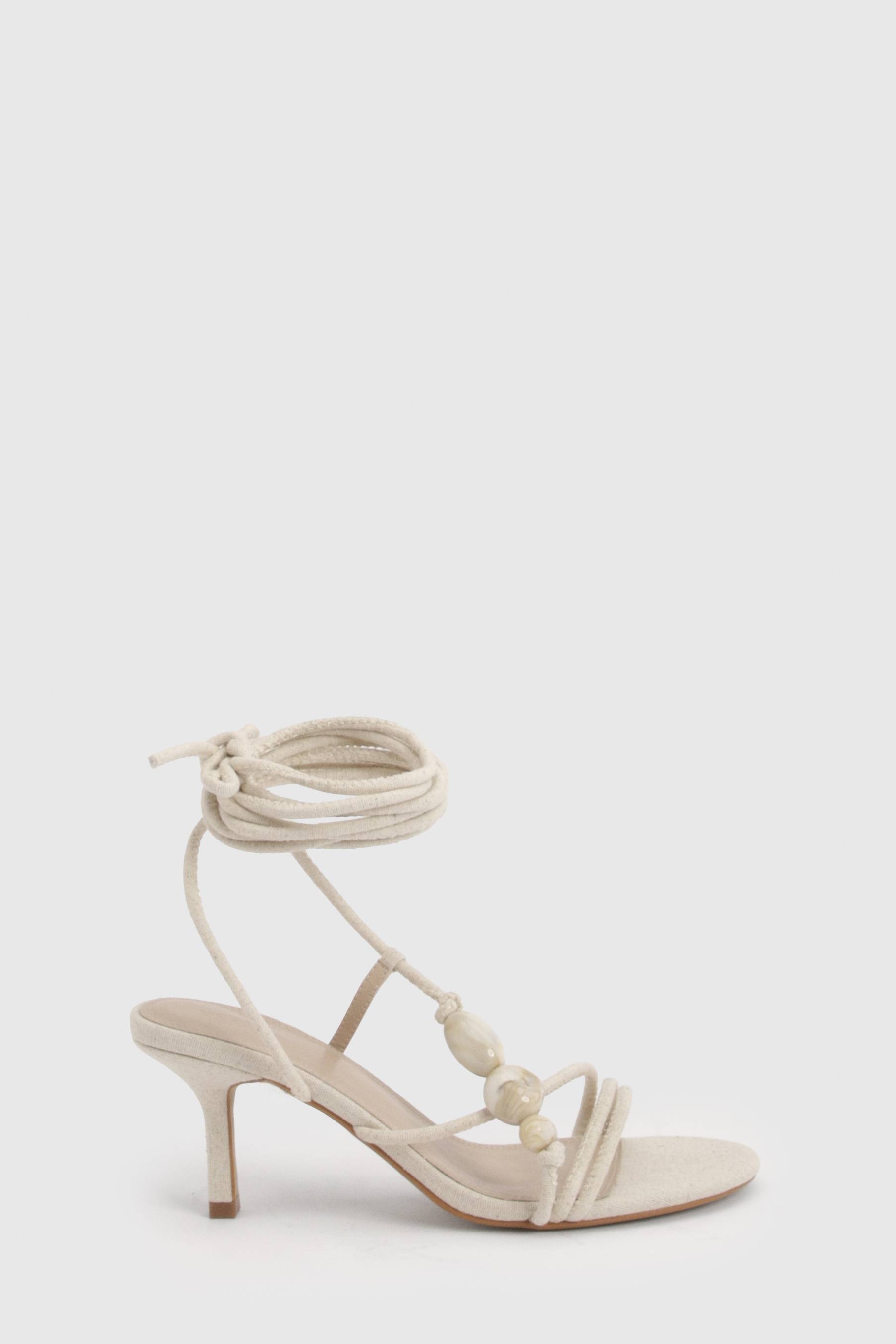 boohoo Escarpins Stiletto À Brides Asymétriques En Lin Avec Détails De Perles
