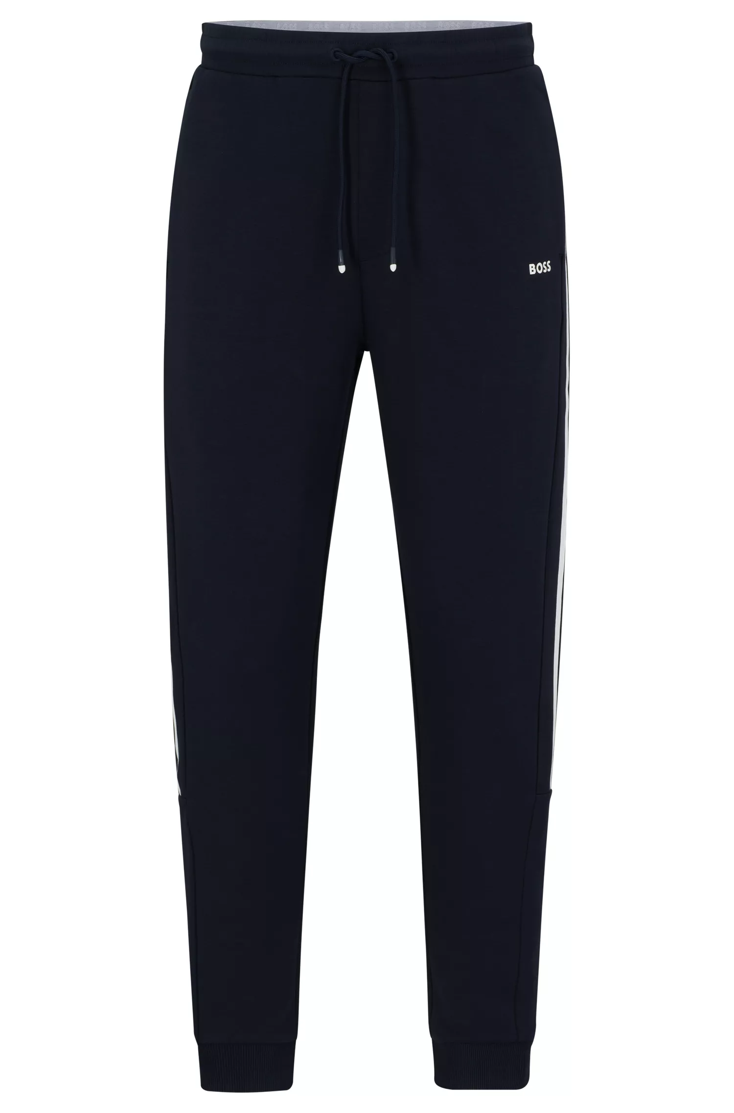 Calça de fato de treino BOSS em mistura de algodão verde com estampas de riscas e logótipo.