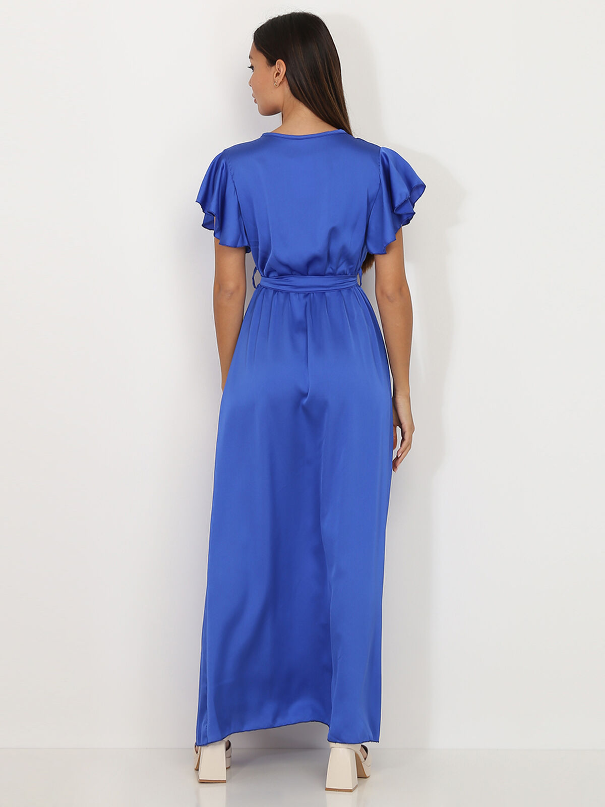 Robe longue cache cœur fendue- Bleu