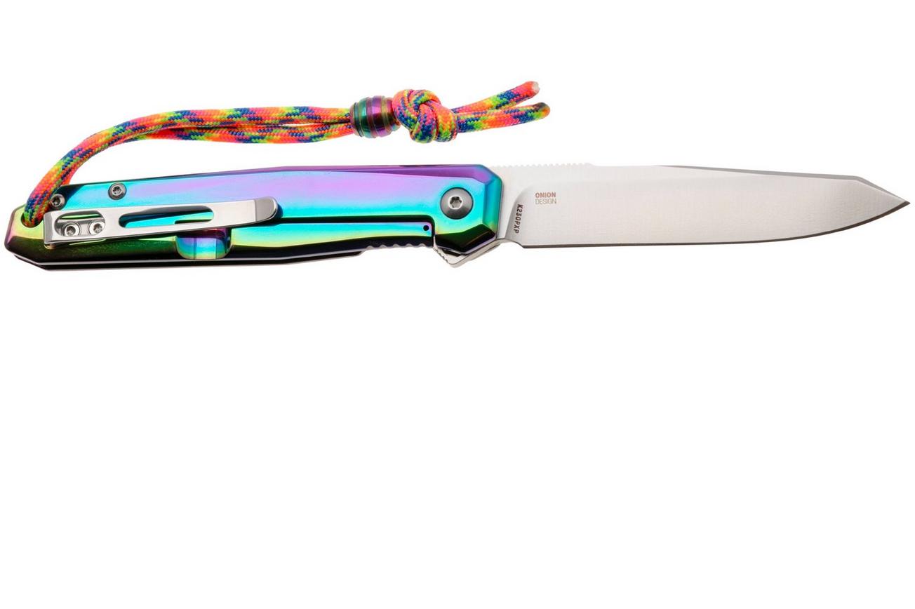 CRKT Facet K230PXP Satin 12C27, Iridescent Titanium Nitride Stainless Steel, zakmes, Ken Onion design