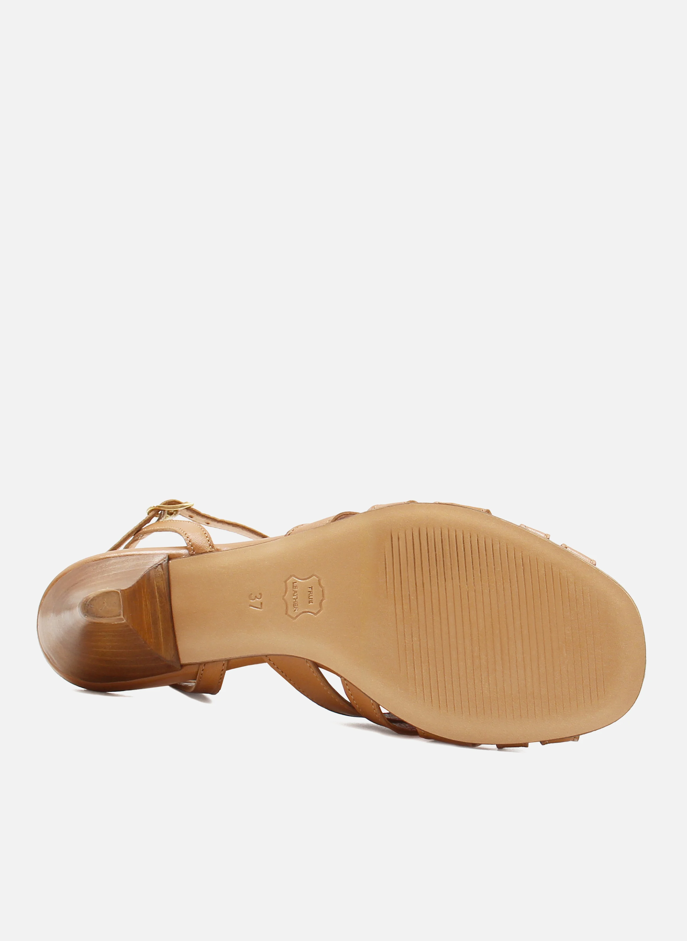 Sandales moyen talon brides cuir lisse | Marron
