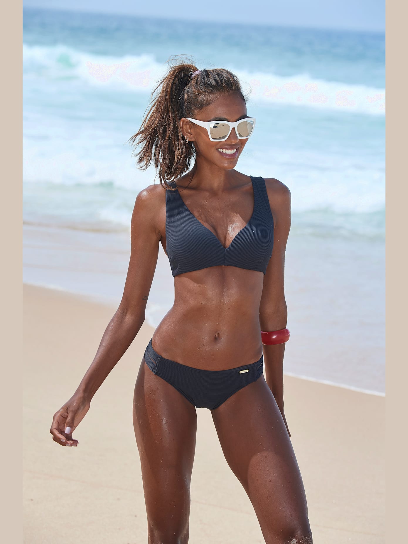 Haut de bikini triangle tissu structuré tendance