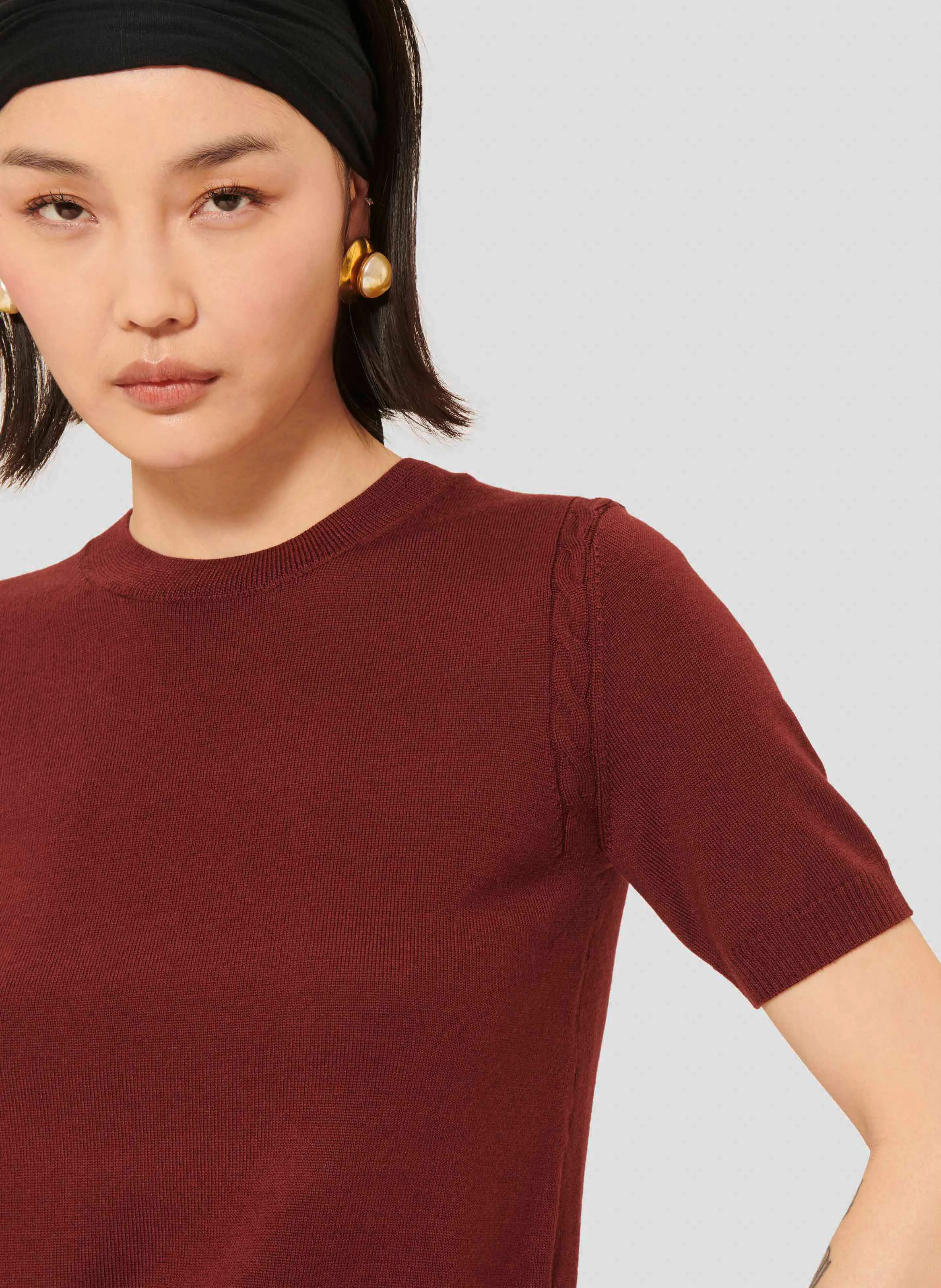 PICA - Pull manches courtes en laine| Rouge