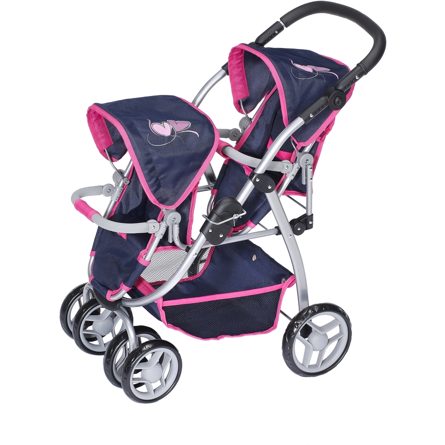 knorr toys® Zwillingspuppenwagen Milo - flying hearts blue pink blau