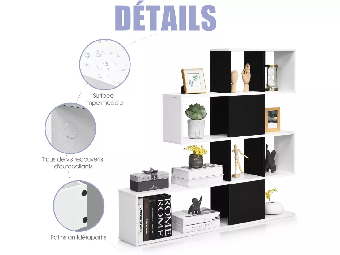 Bibliothèque à 5 niveaux 120x19,5x109 cm étagère de rangement avec dispositif anti