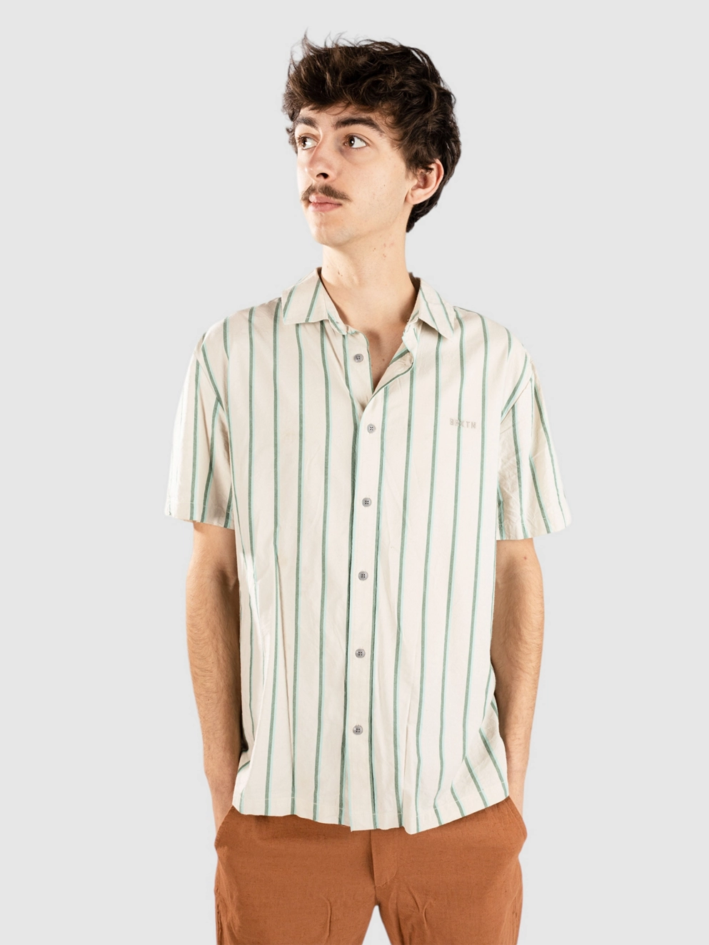 Brixton Cru Stripe Shirt beige/pne ndle/acqtc gree