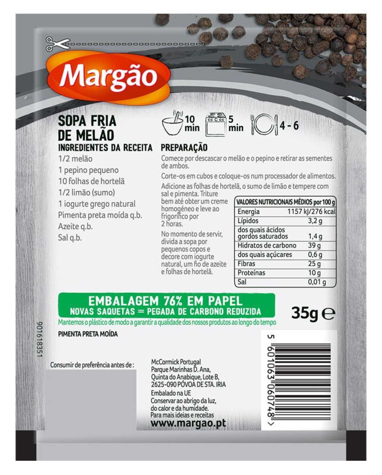 Pimenta-do-reino preta moída de Margão 35g
