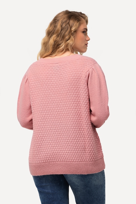 Pullover, Zierfalten, Zierknöpfe, V-Ausschnitt, Langarm