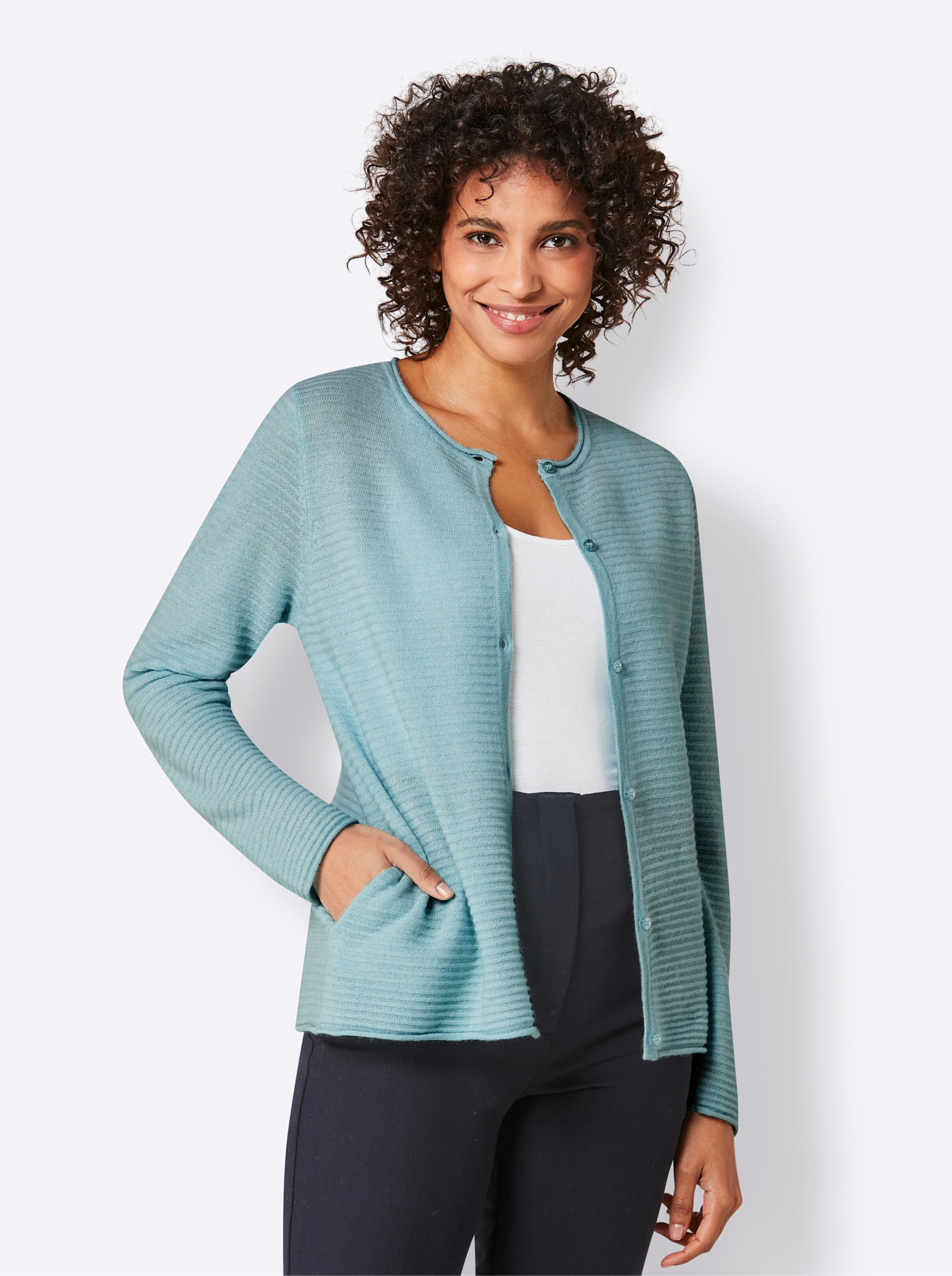 CREATION L PREMIUM Kaschmir-Strickjacke in kalkmint