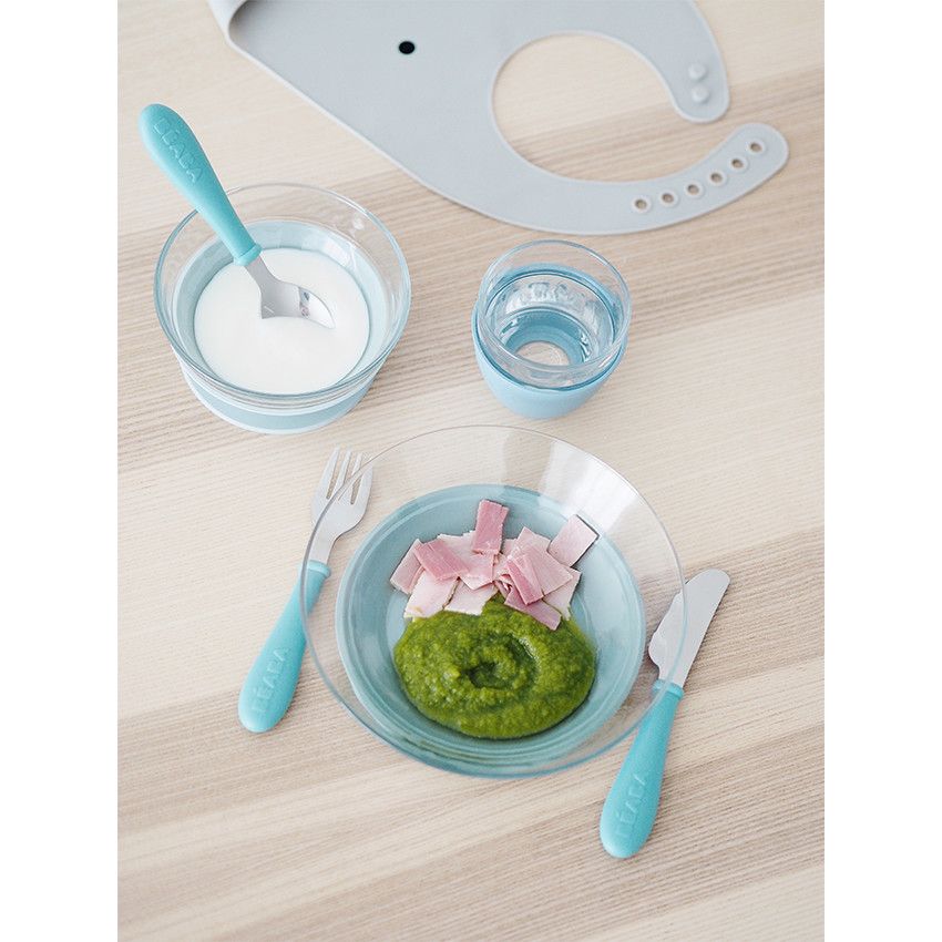 Set repas 3 pièces en verre - Jungle - Ecru