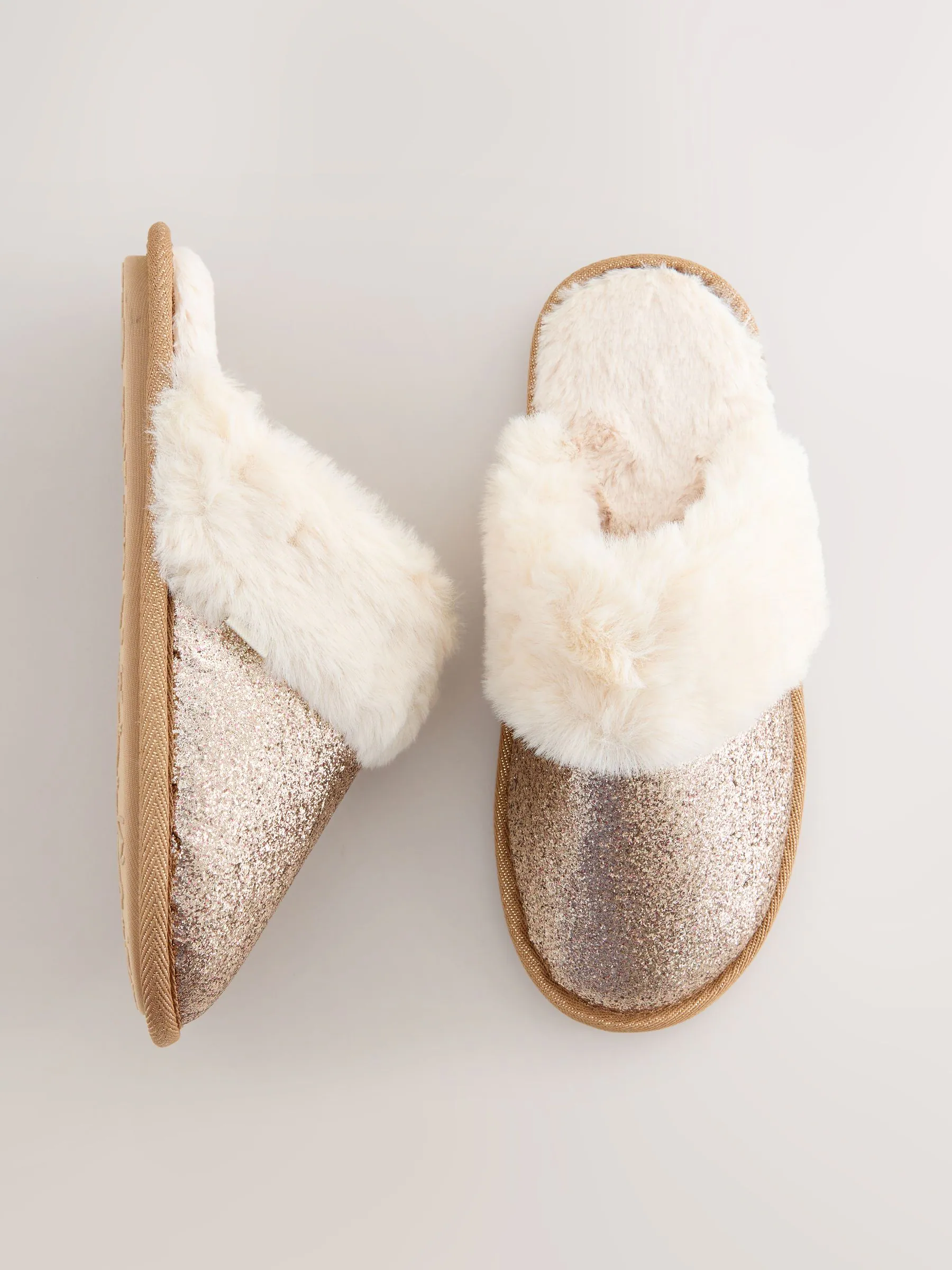 Goud - Faux Fur Glitter Mule Slippers