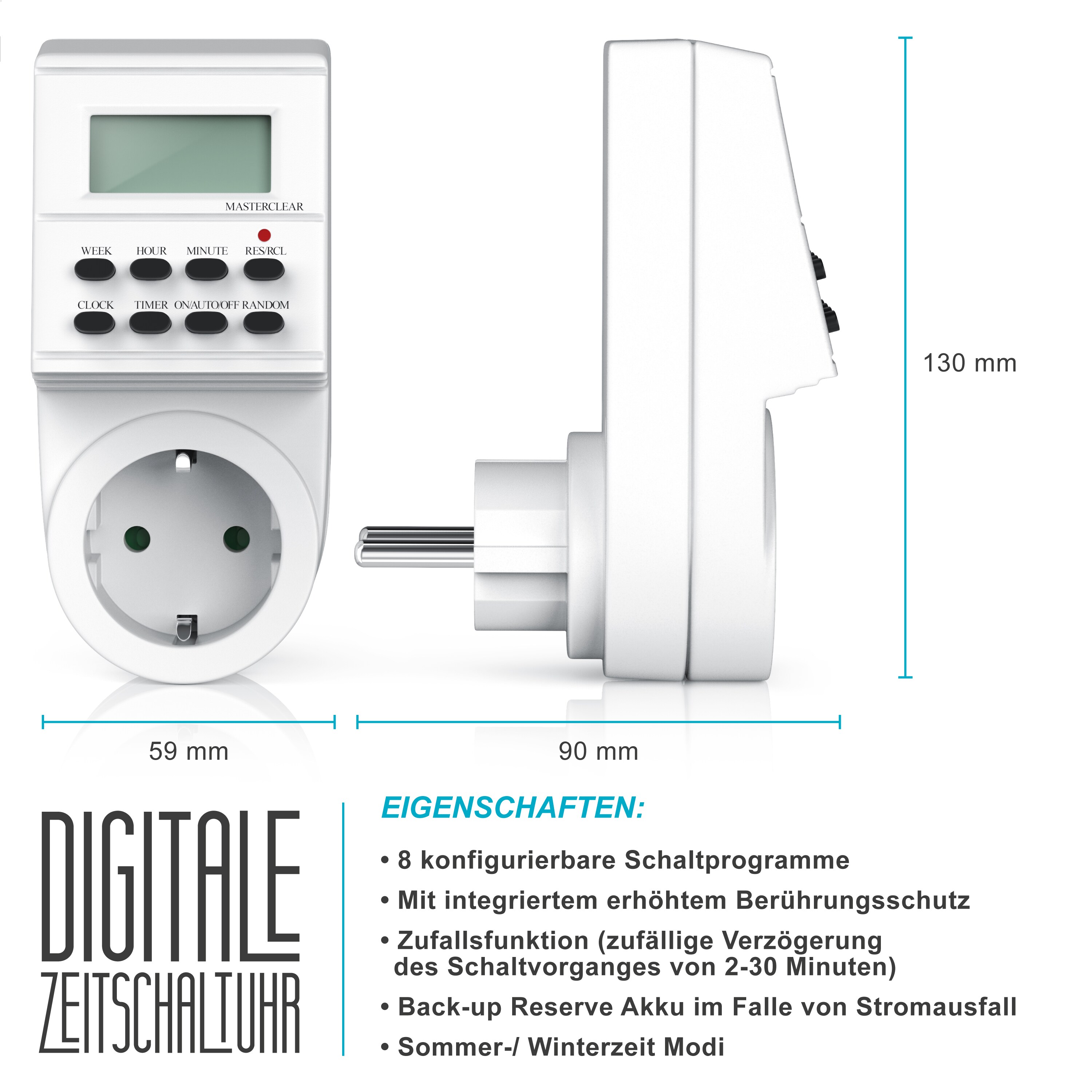 Arendo digitale Zeitschaltuhr Timer mit 1,5 Zoll LCD-Display - 3680W