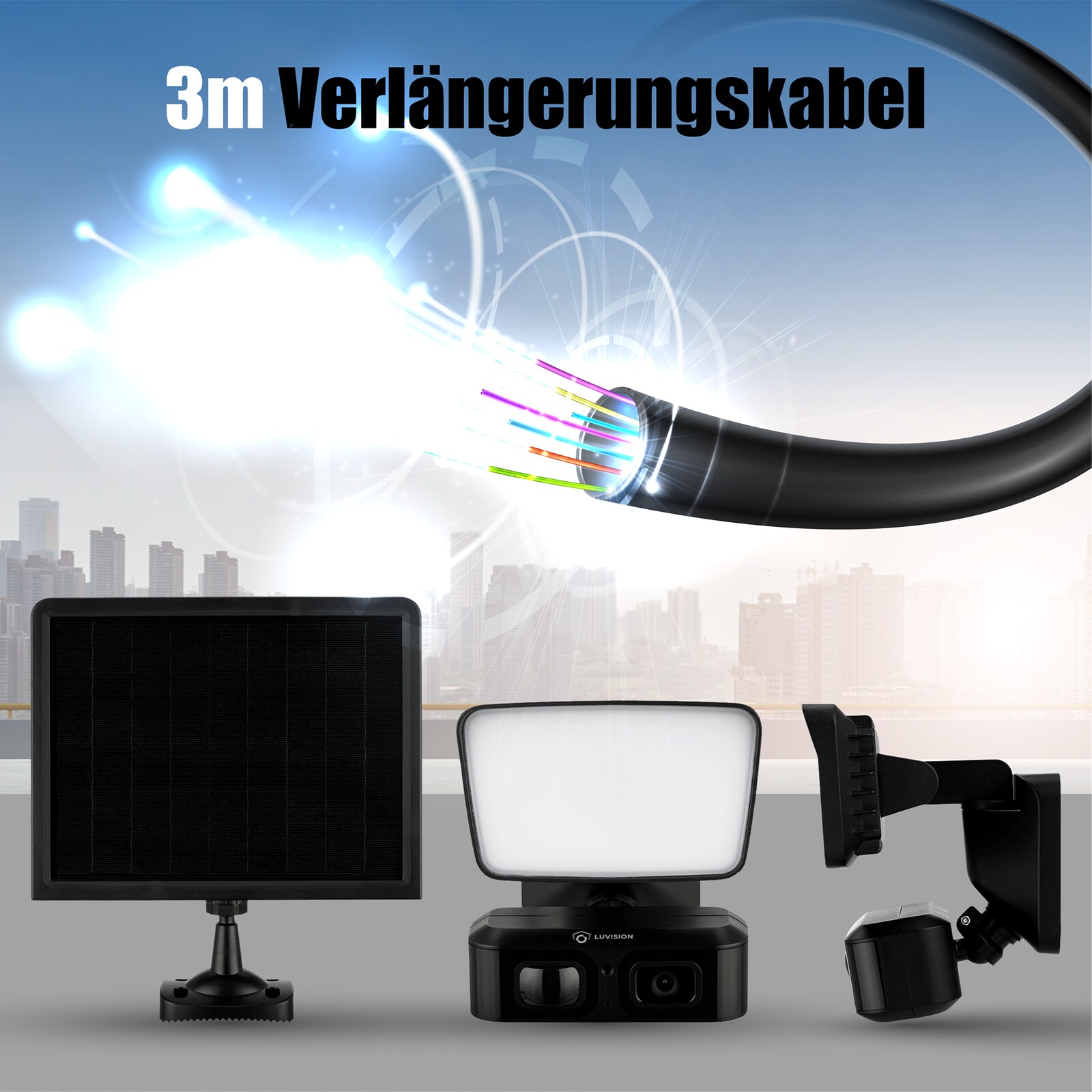 LUVISION 4G / LTE Solar Außenleuchte Flutlicht mit Kamera Solar Lampe für Garten mit PIR Bewegungserkennung