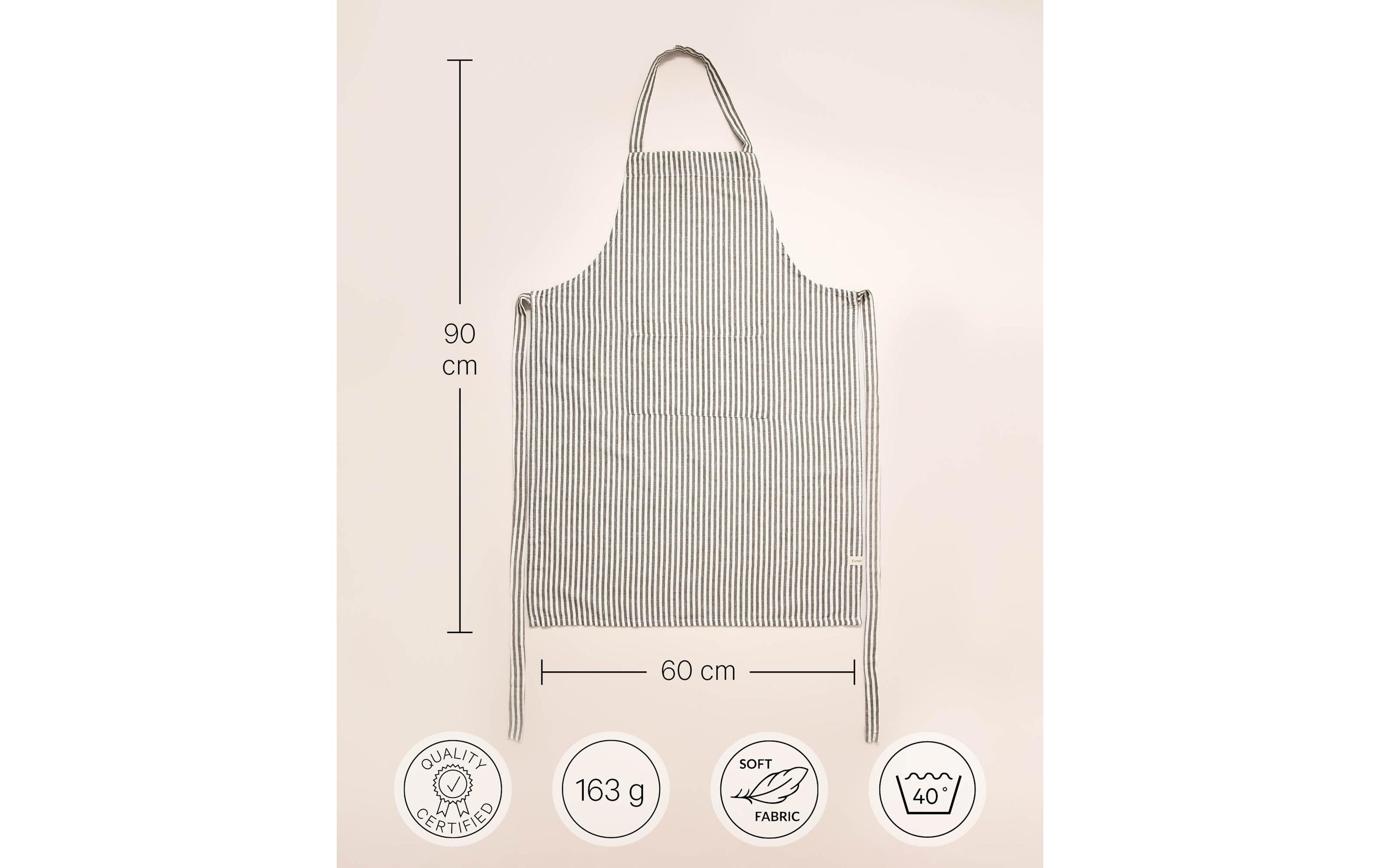 Kochschürze Louis Beige/GrauKochschürze aus grau-weiss gestreiftem Baumwoll-Leinenmix