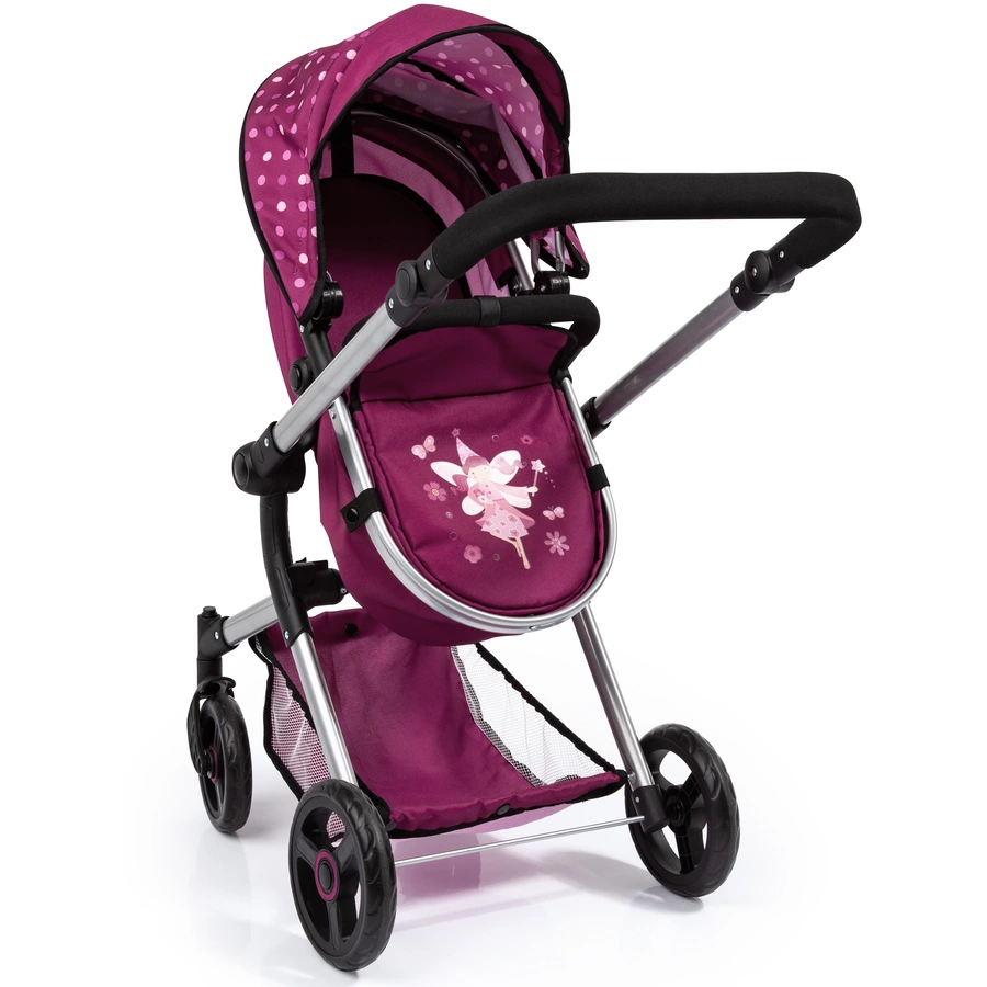 bayer Design Kombi-Puppenwagen Neo Vario bordeaux mit Punkten und Fee