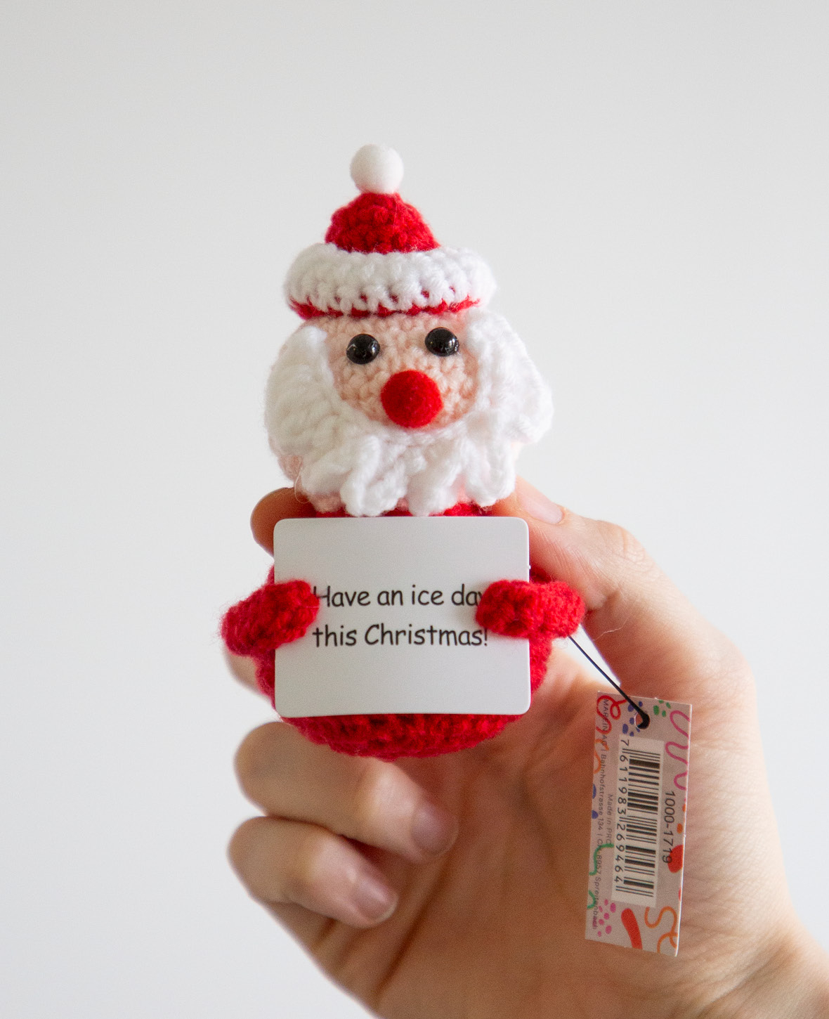 Positive Santa Gehäkelter Mini Glücksbringer Weihnachtsmann Plüschtier Christmas Kuscheltier Geschenkidee (1000-1719) - Weiss / Rot