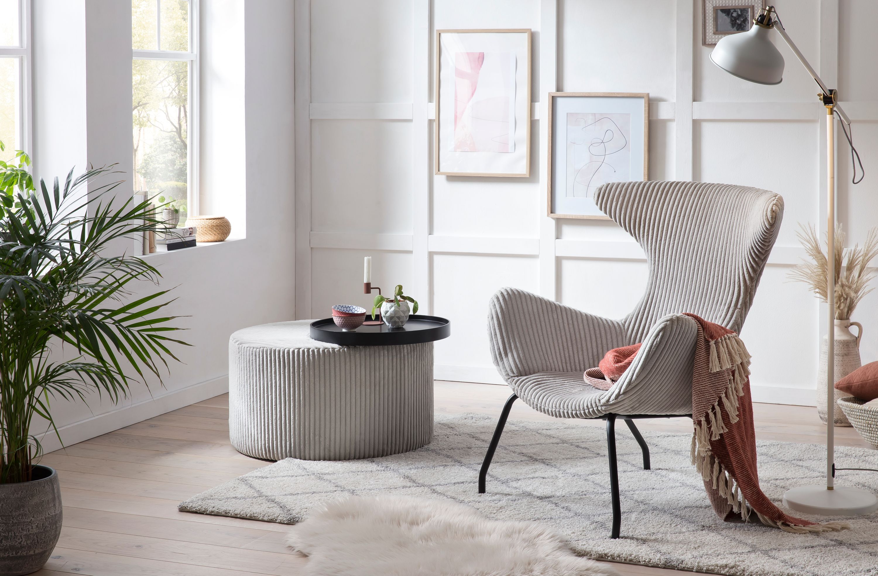 Couchtisch Ø 70cm Beistelltisch Sofatisch Wohnzimmertisch Textil grau schwarz