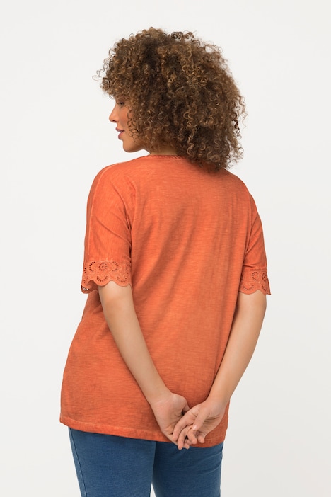 T-Shirt, Spitze, Oversized, Tunika-Ausschnitt, Halbarm