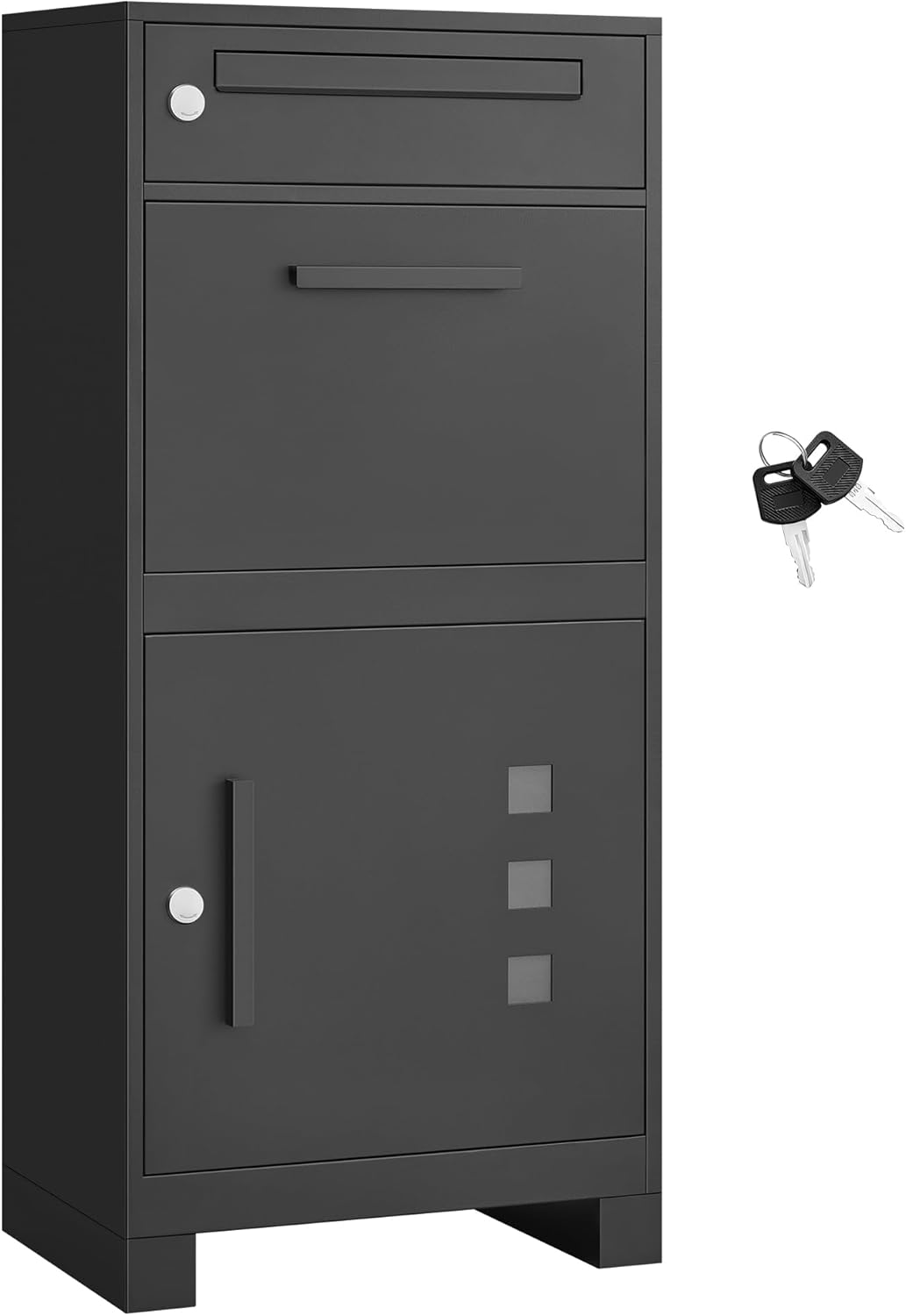 SONGMICS Paketbox, Paketbriefkasten, Briefkasten mit Paketfach, Paketkasten XXL, für Briefe, Pakete, Schloss mit Abdeckung, 2 Schlüssel, Stahl, anthrazitgrau GMB091B01