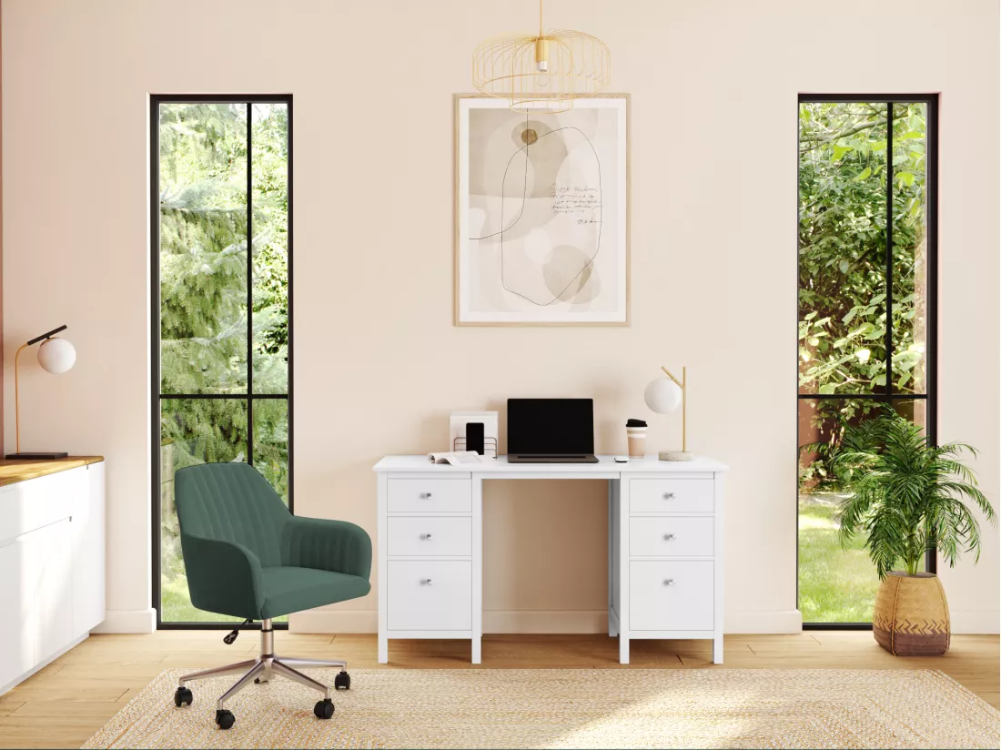Chaise de bureau - Velours - Vert - Hauteur réglable - ELEANA