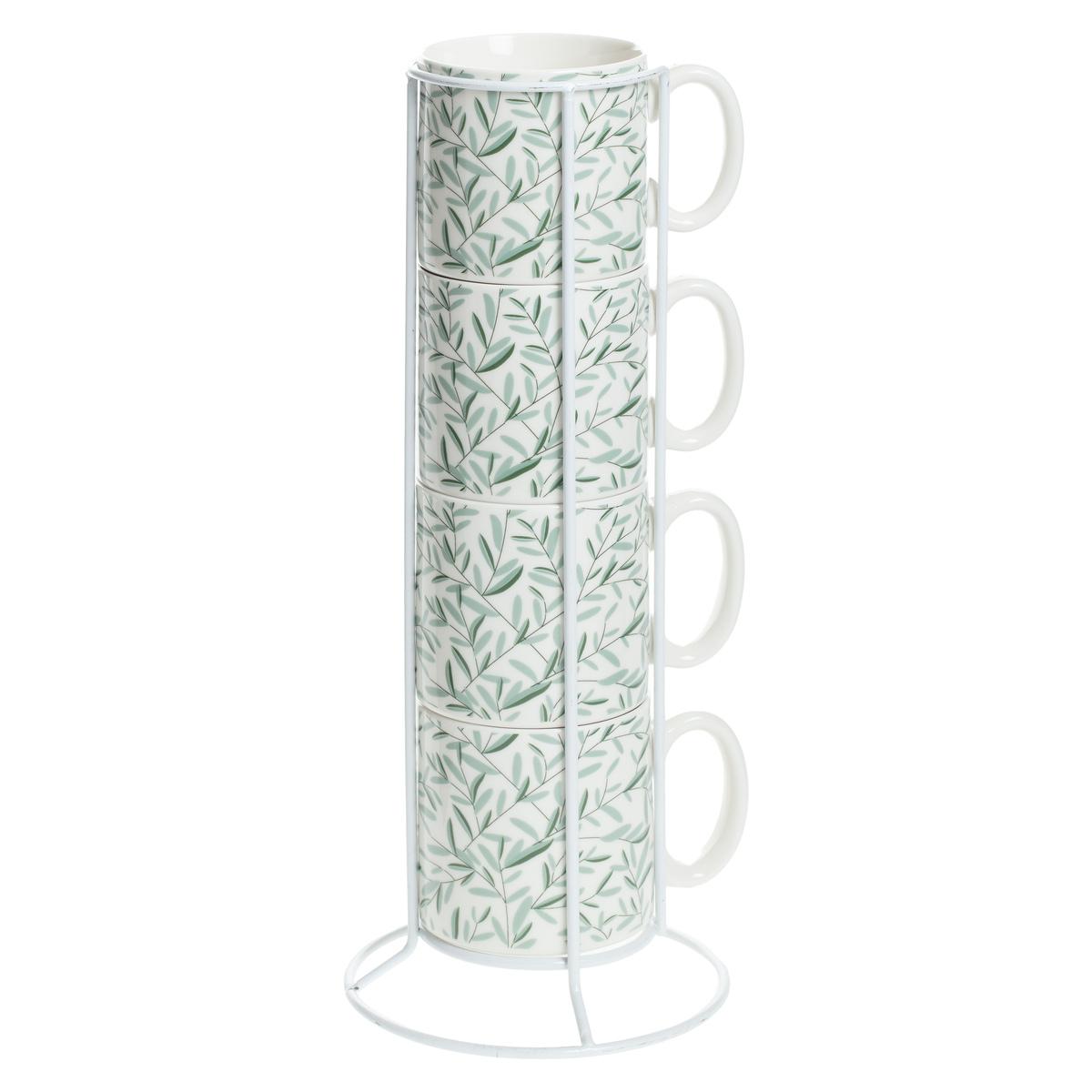 RACK 4 MUGS FLORAL GREEN 24CL