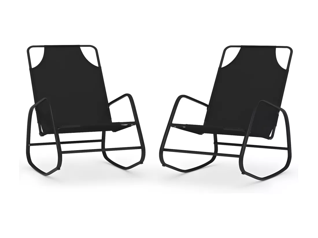 Chaises longues à bascule 2 pcs Noir Acier et textilène