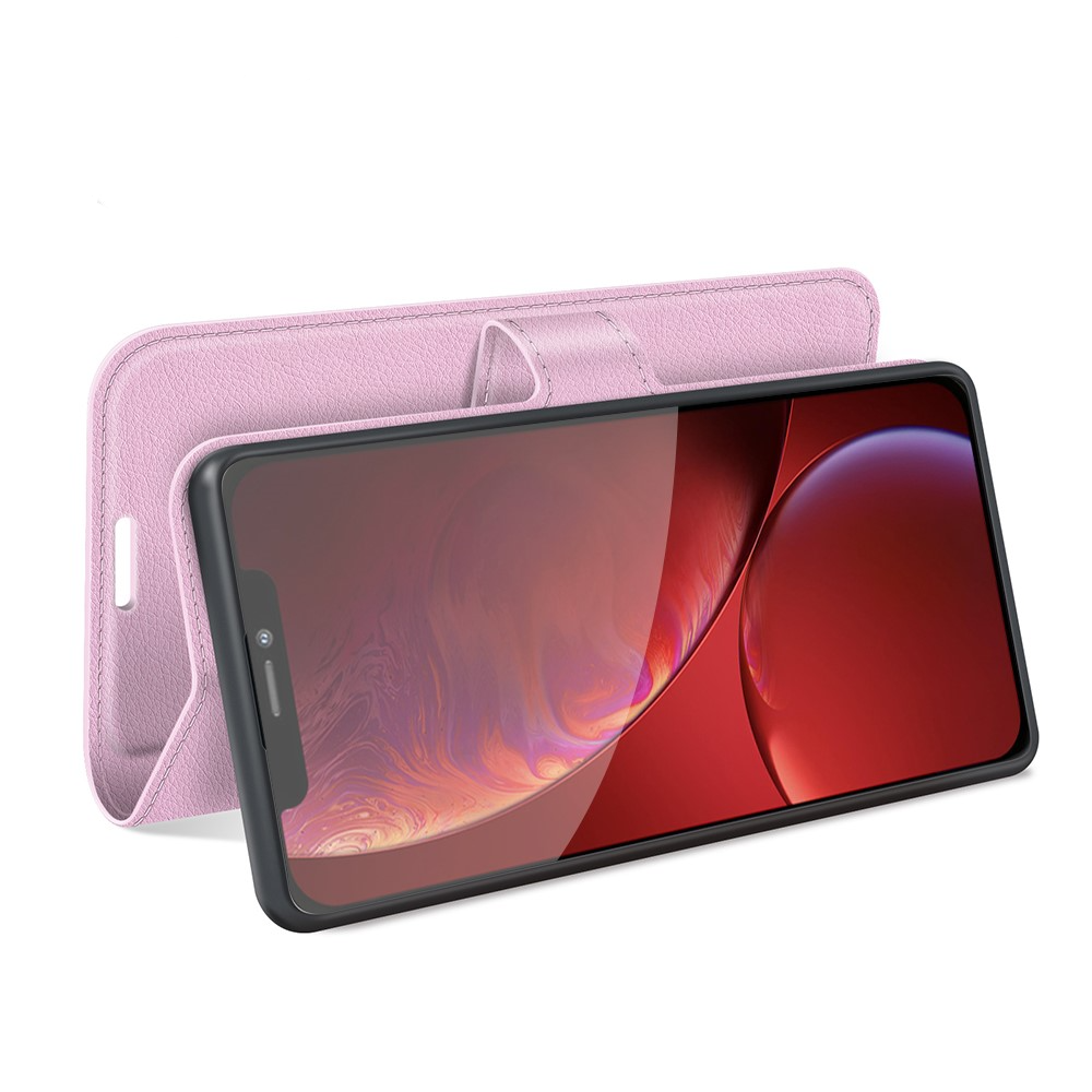 iPhone 13 Pro Leder Tasche Flip Cover Litchi Look - Rosa