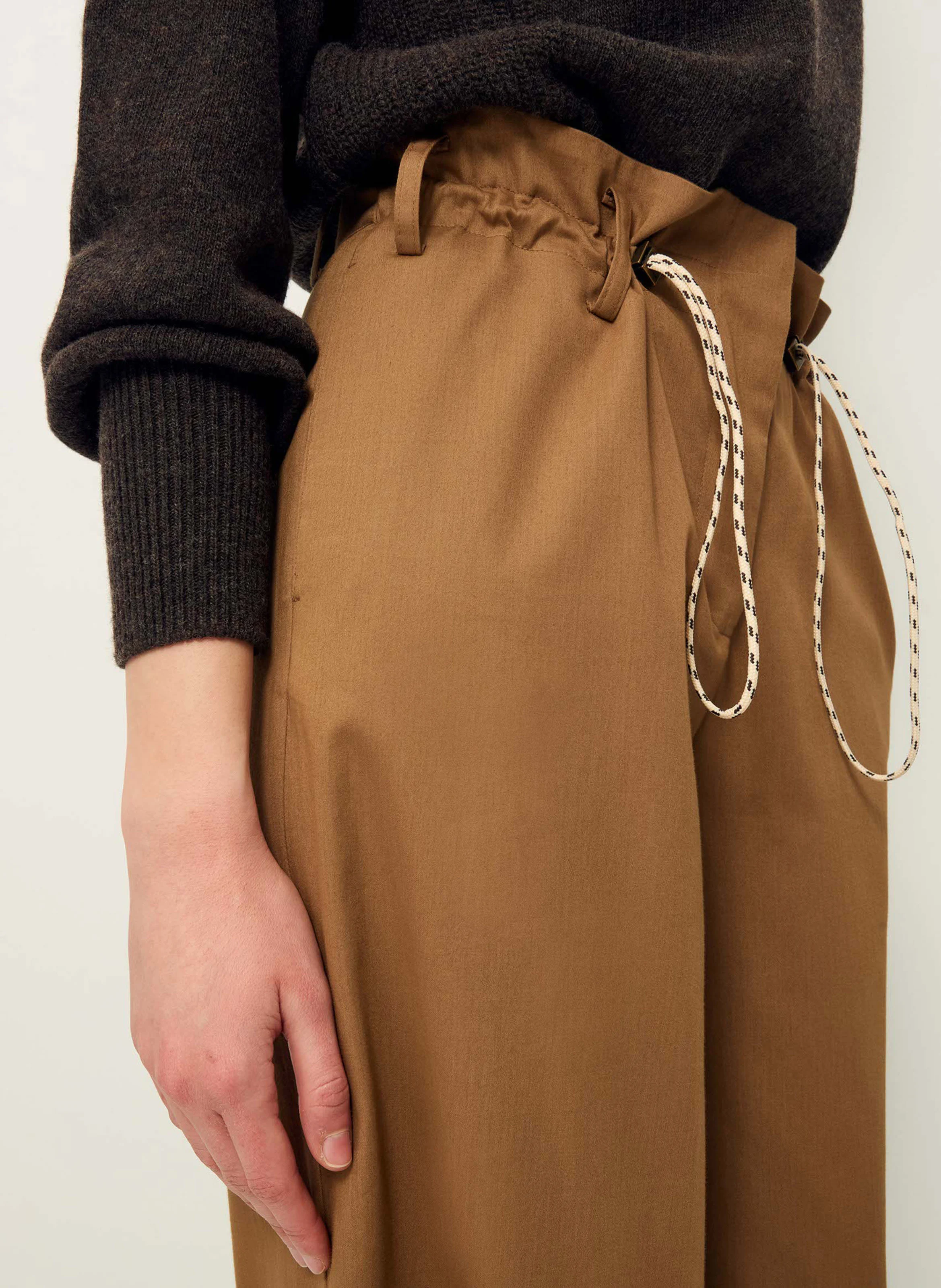 GARAZI - Pantalon taille haute large en coton | Marron