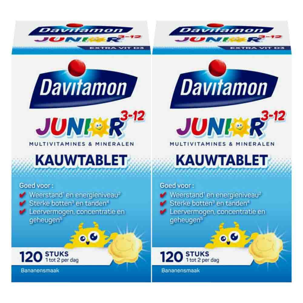 2x Davitamon Junior 3+ Kauwvitamines Banaan120 kauwtabletten