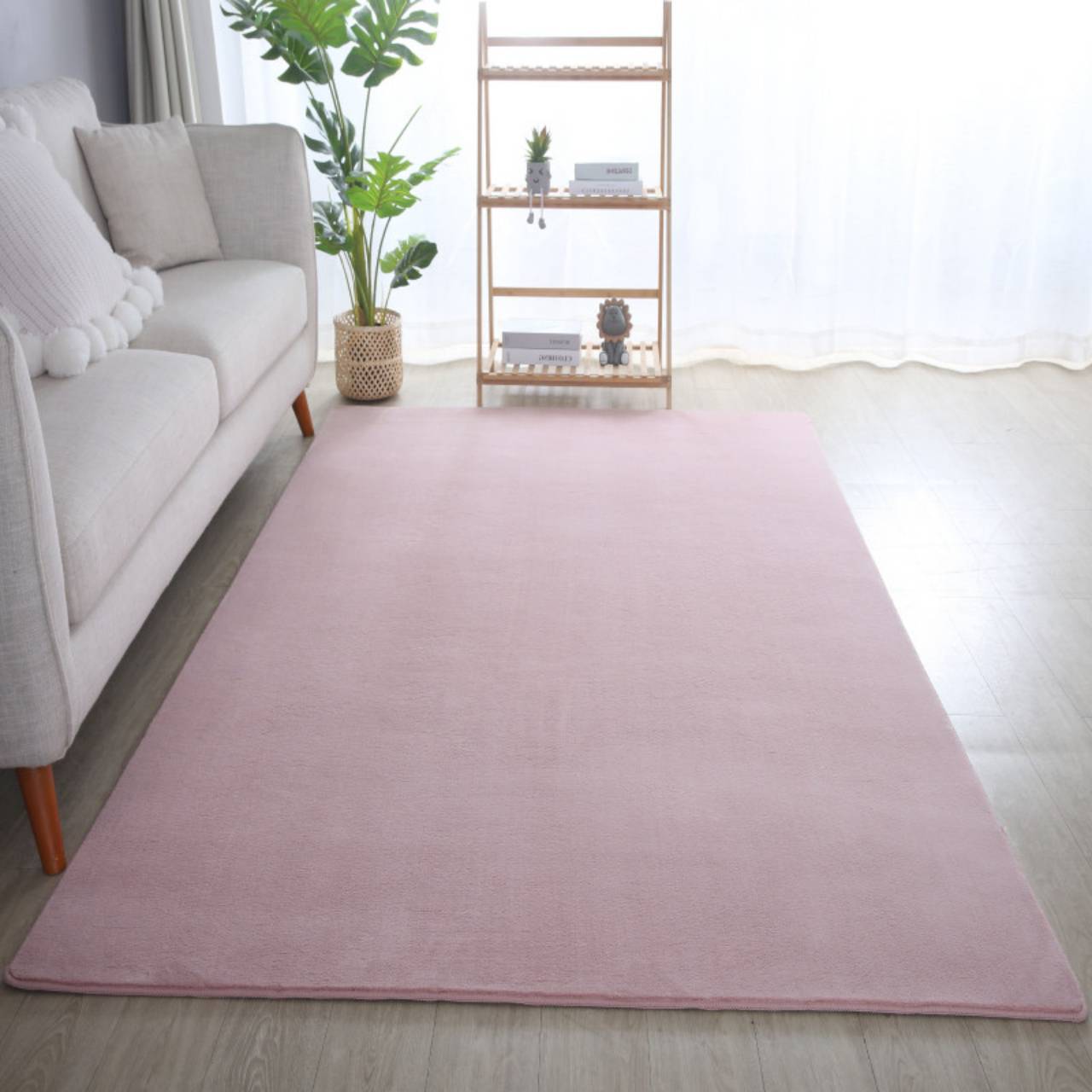Waschbarer Teppich Wohnzimmer, Kurzflor rutschfest Flauschig Weich, Einfarbig, Felloptik, Super Soft