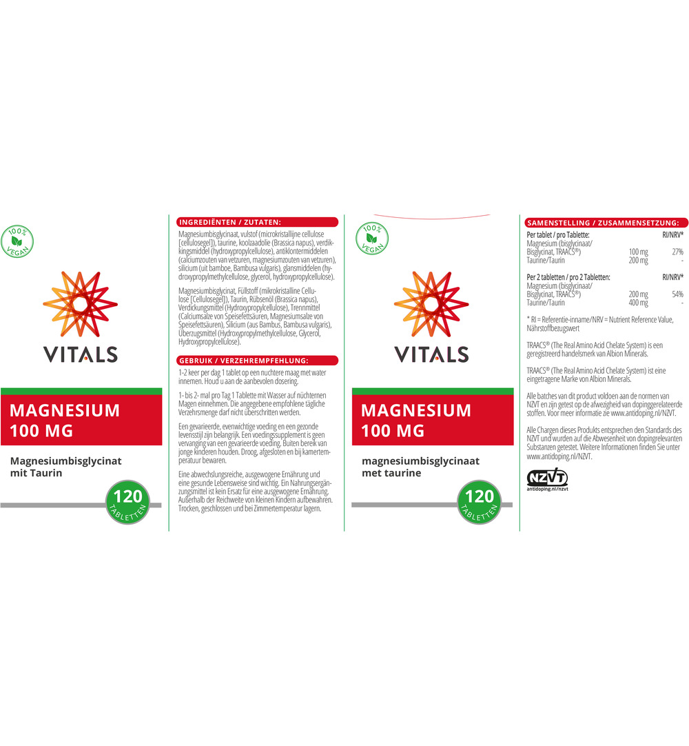 Vitals Magnesiumbisglycinaat 100 mg (120 tabletten)