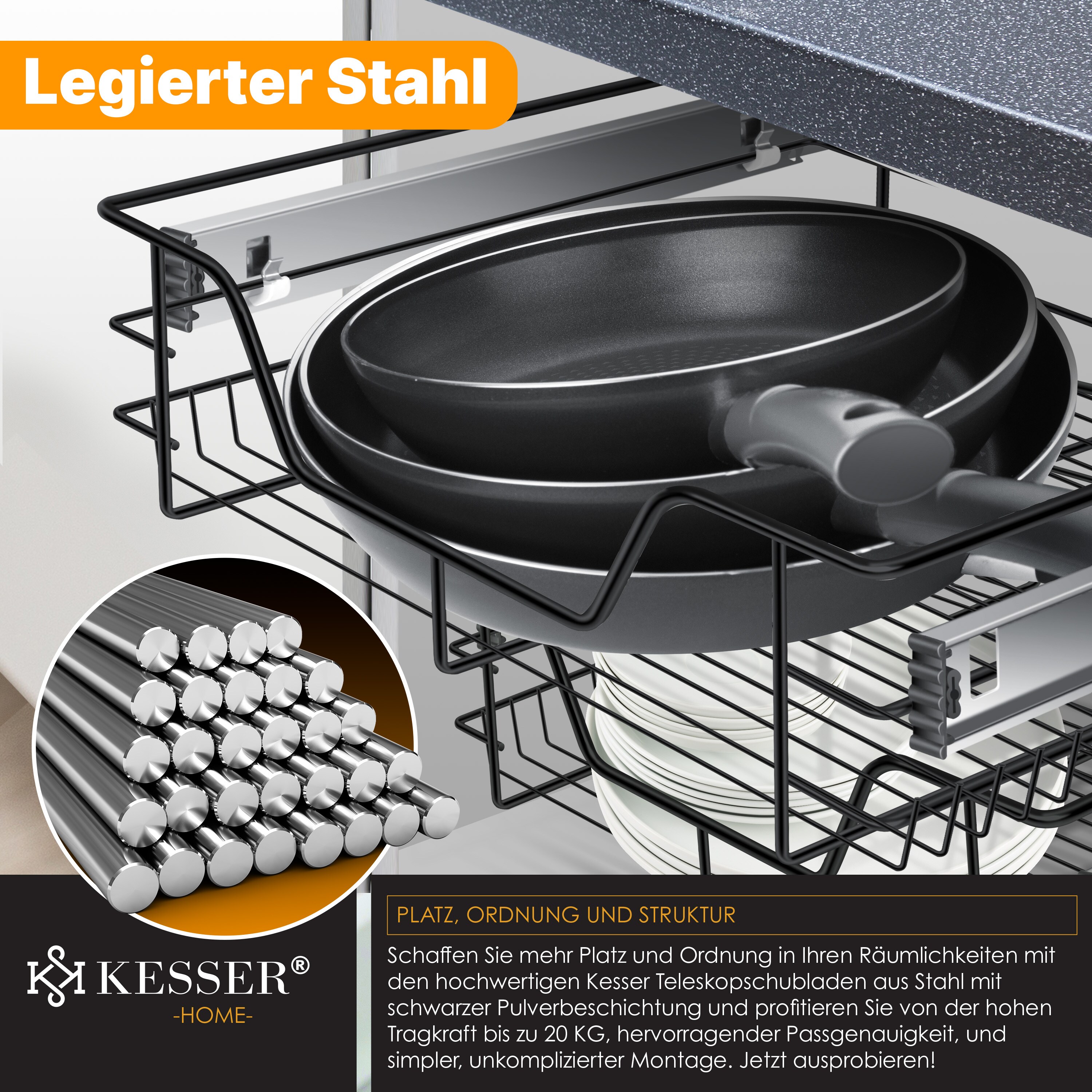 KESSER® Teleskopschublade ? Küchenschublade ? Küchenschrank ? Korbauszug ? Schrankauszug ? Vollauszug ? Schublade